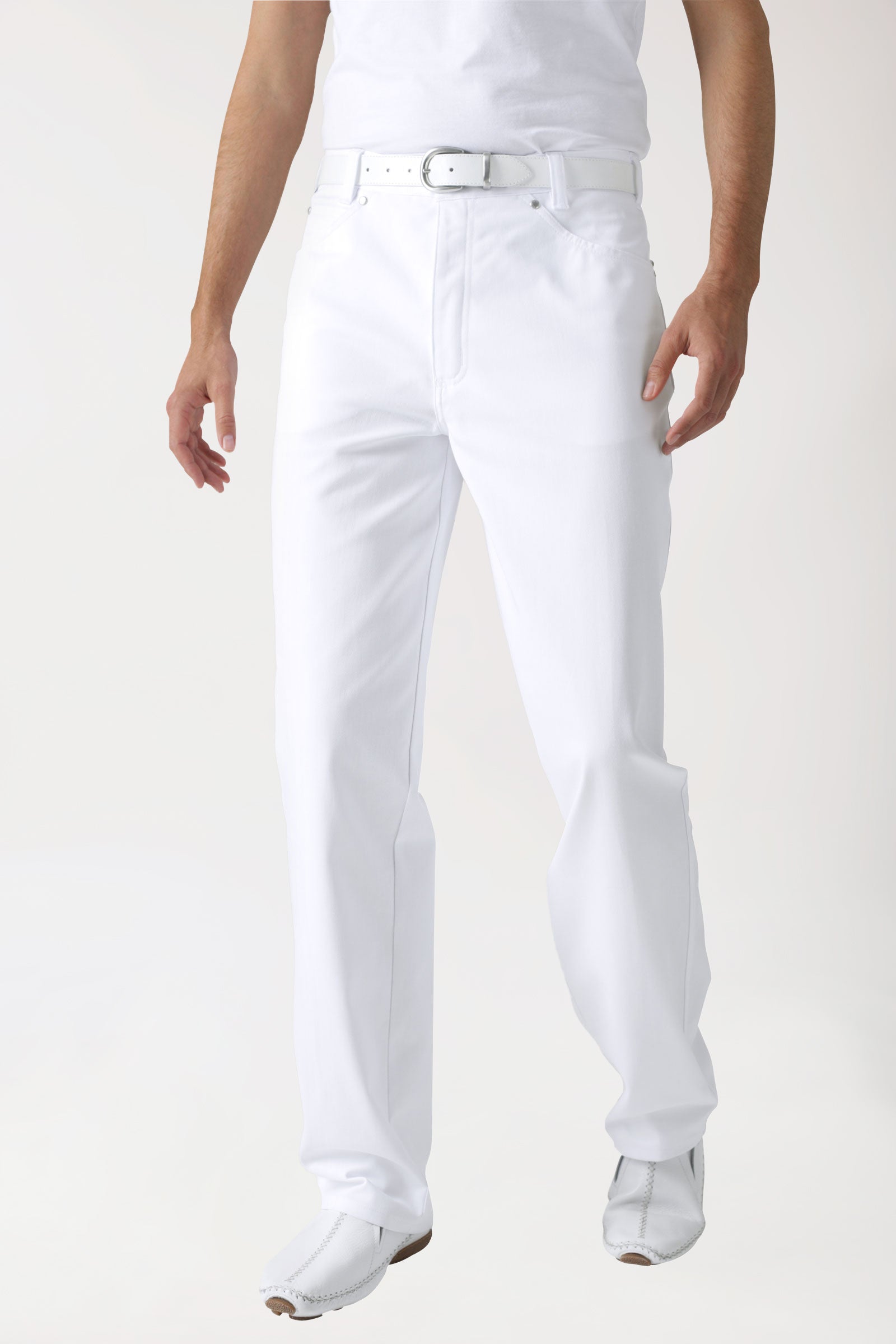 5-Pocket Hose Herren - Jeanslook weiss, Vorderansicht