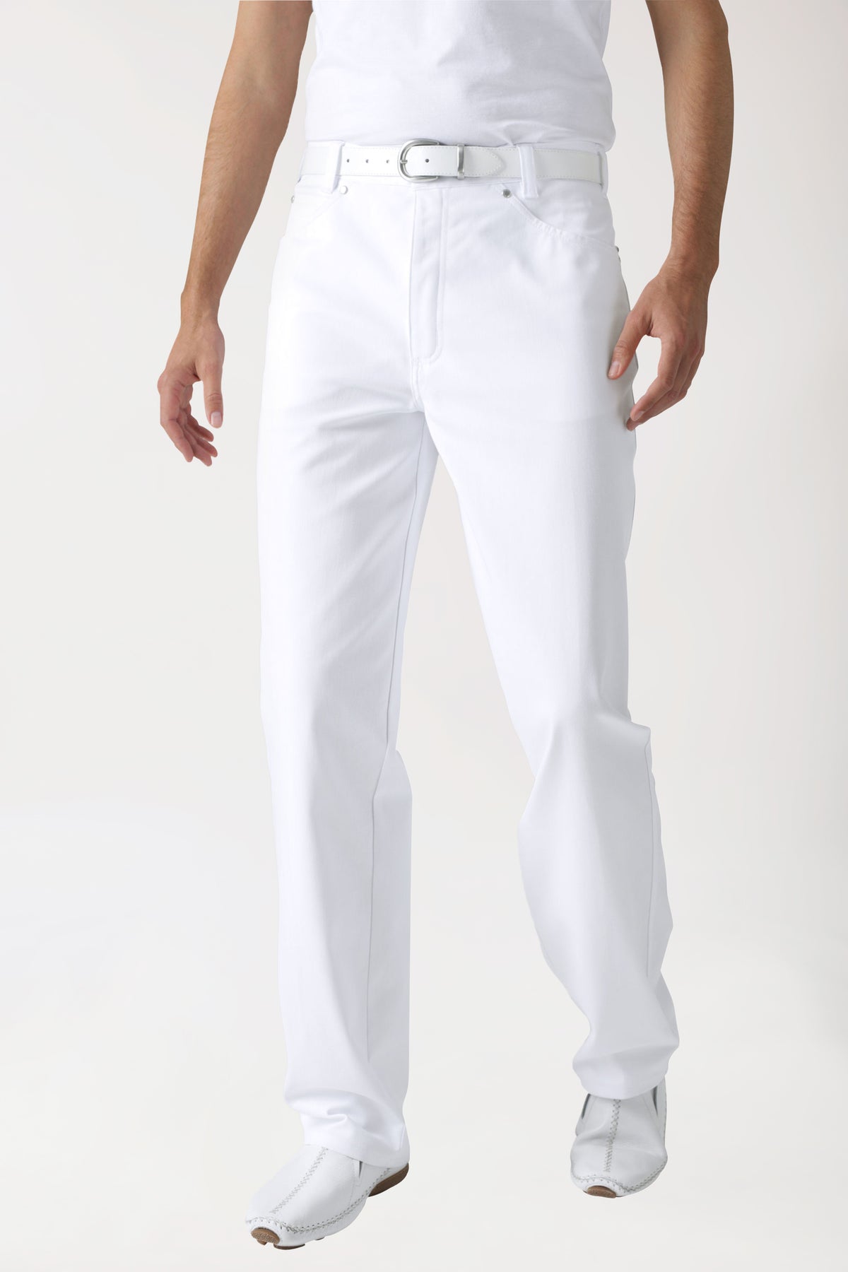 5-Pocket Hose Herren - Jeanslook weiss, Vorderansicht
