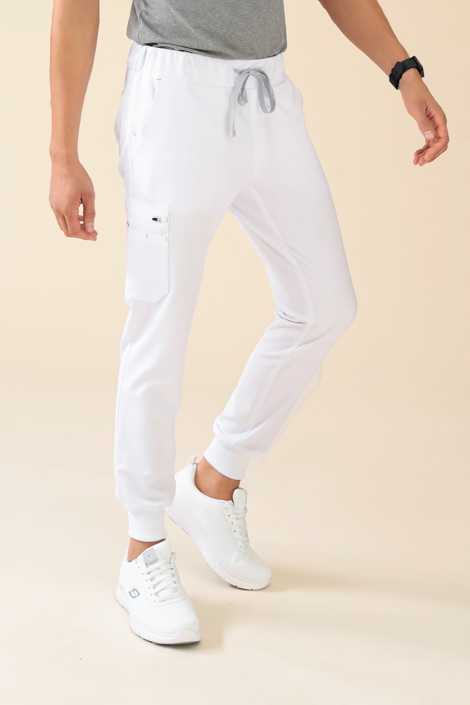 KAERE Hose Herren - Saumbündchen mit Beintaschen weiss