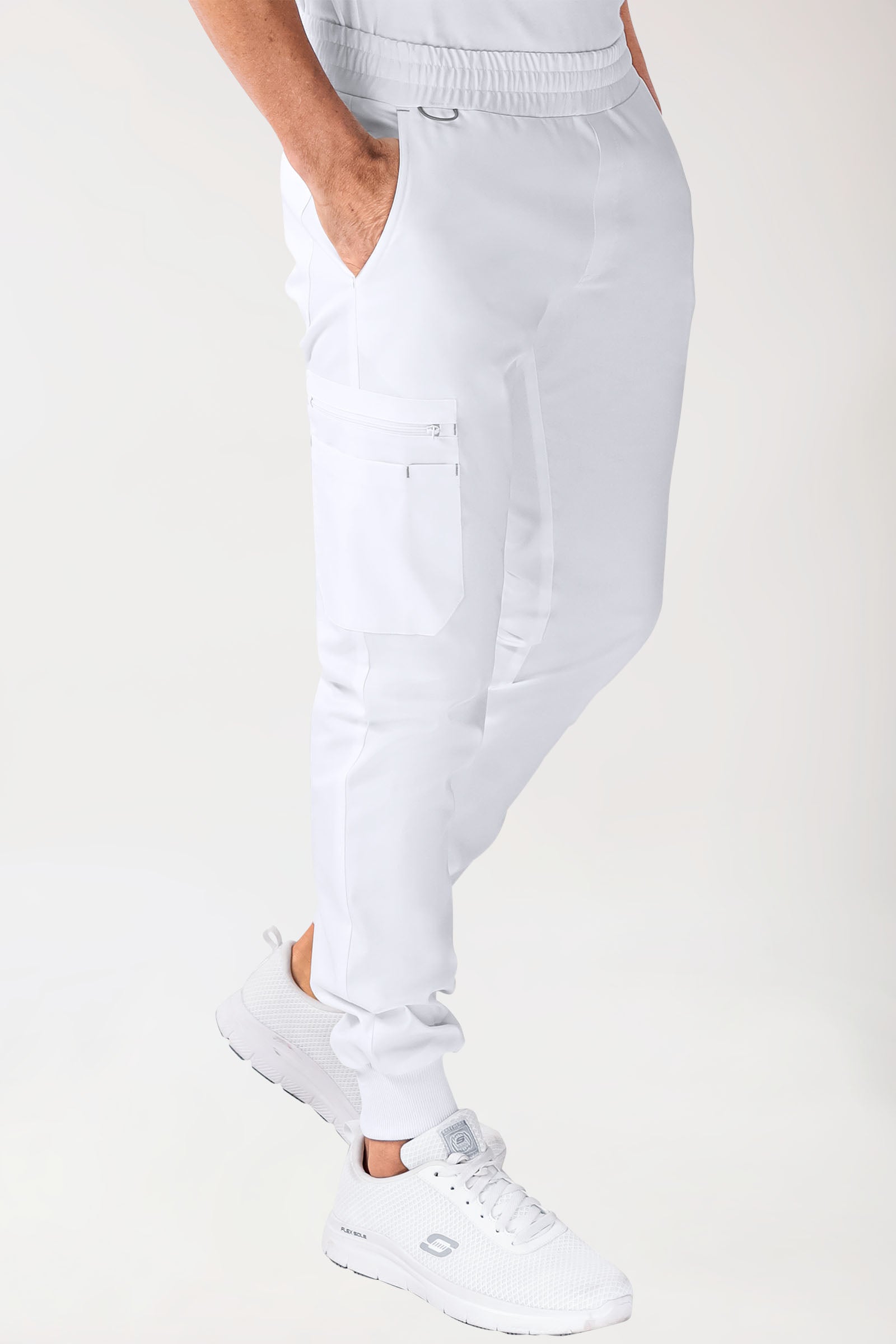 CLINIC STRETCH Hose Herren - Saumbündchen weiss/grau, Vorderansicht