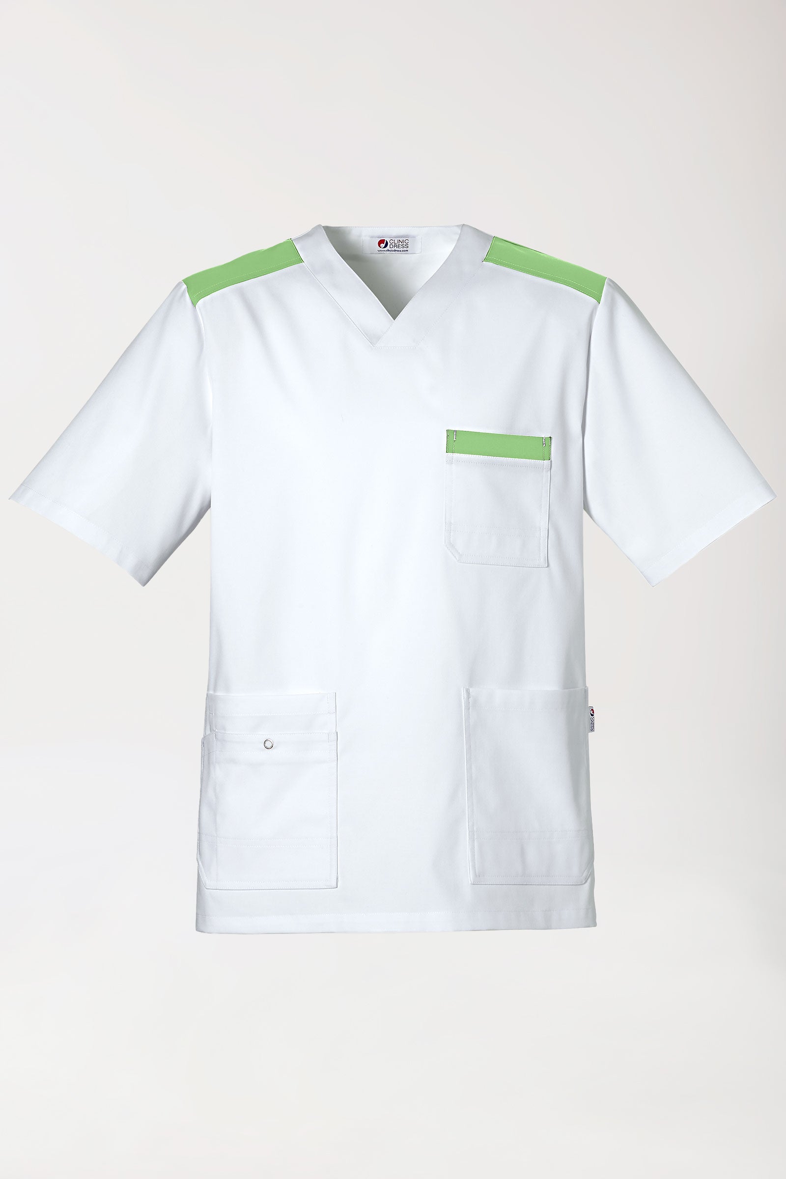 CLINIC STRETCH Schlupfkasack Herren weiss/apfelgrün, Vorderansicht