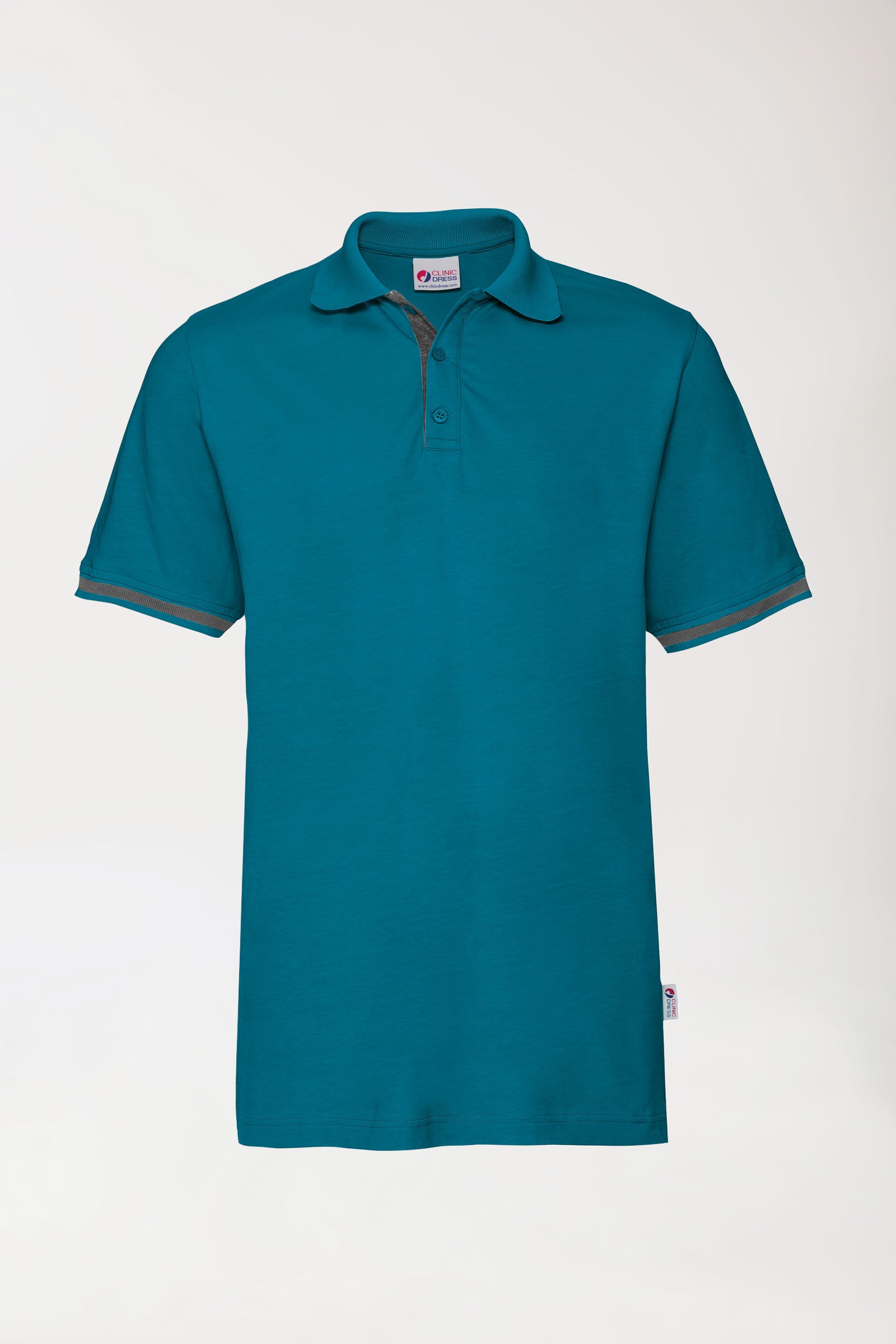 Stretch Shirt Herren - Polokragen petrol/dunkelgrau melange, Vorderansicht
