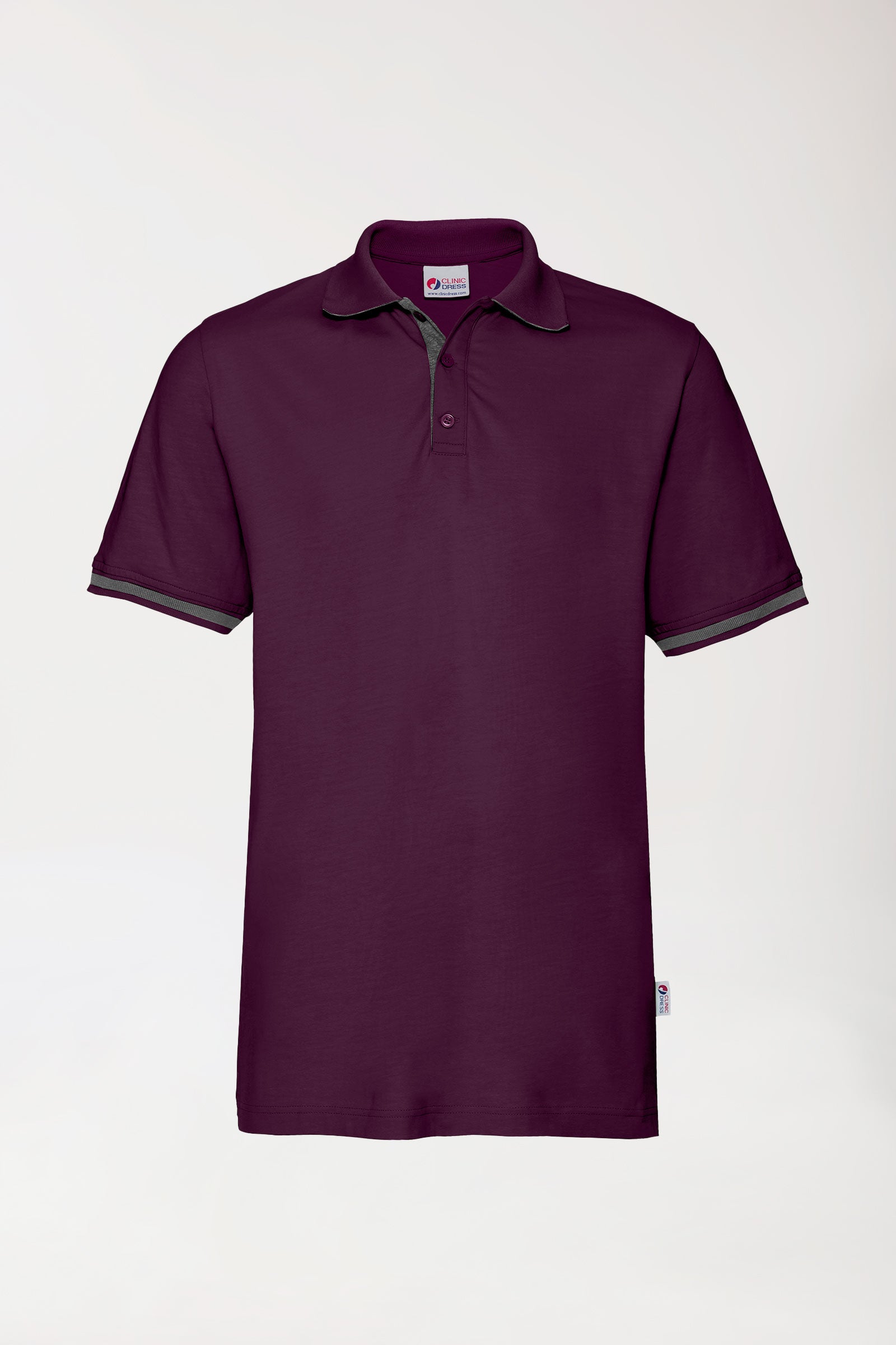 Stretch Shirt Herren - Polokragen pflaume/dunkelgrau melange, Vorderansicht