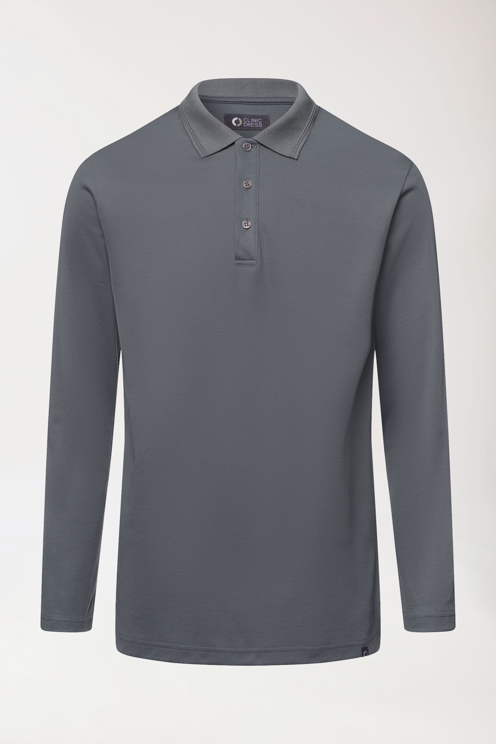 COMFY FLEX Stretch Longsleeve Herren - Polokragen steingrau, Vorderansicht