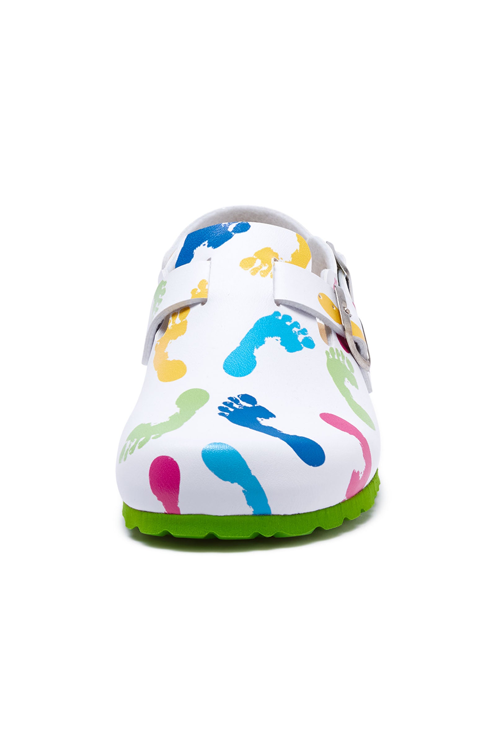 Damen Clog weiss/apfelgrün/bunt, Vue de face