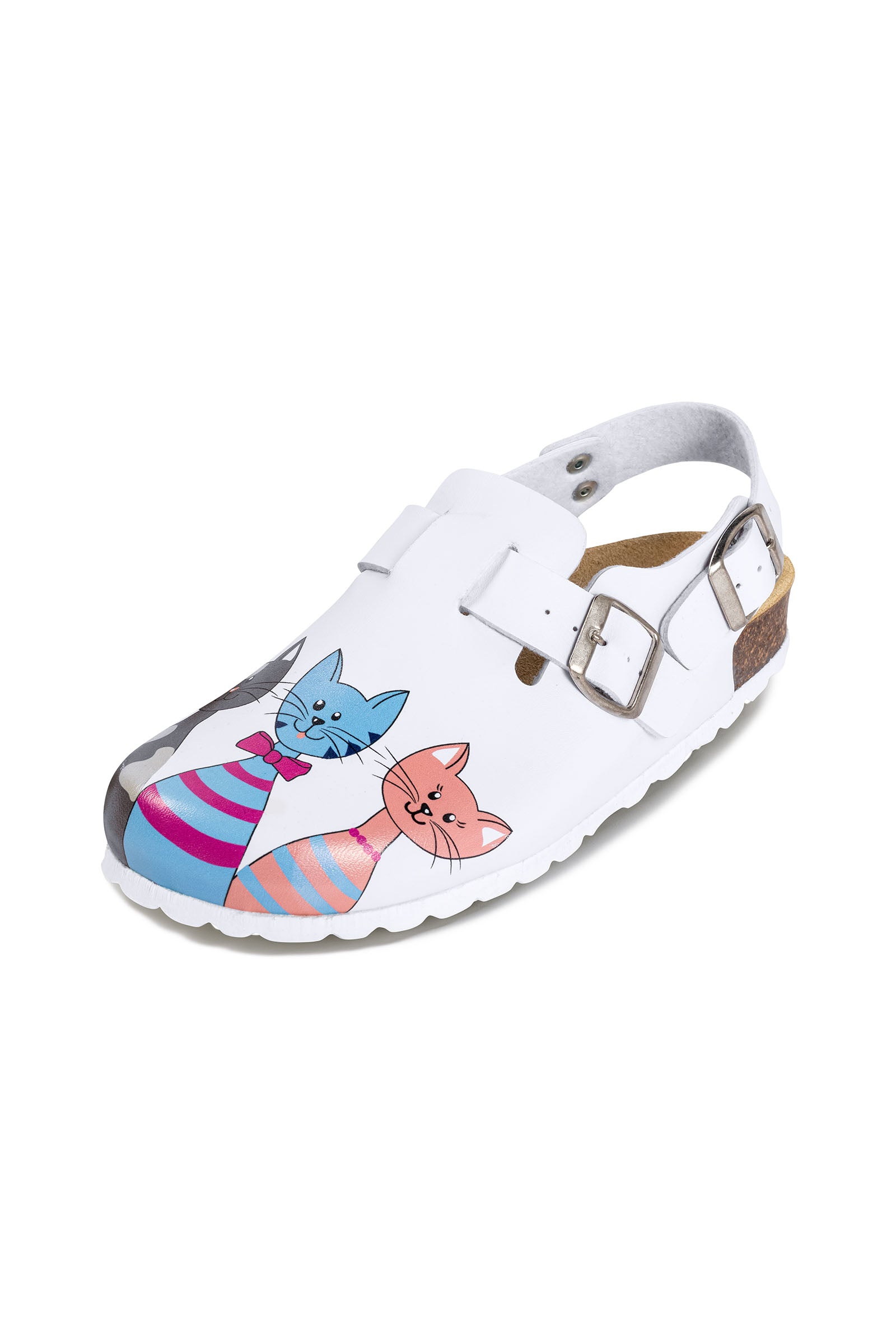 Damen Clog weiss/pfirsichrosa/blau