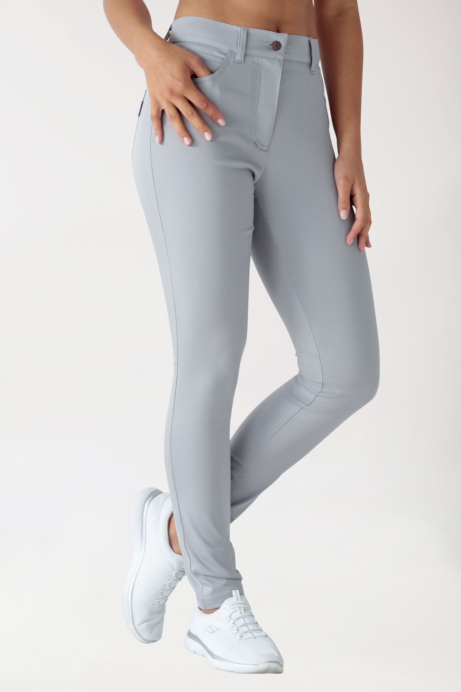 Stretch 5-Pocket Hose Damen - schlankes Bein grau