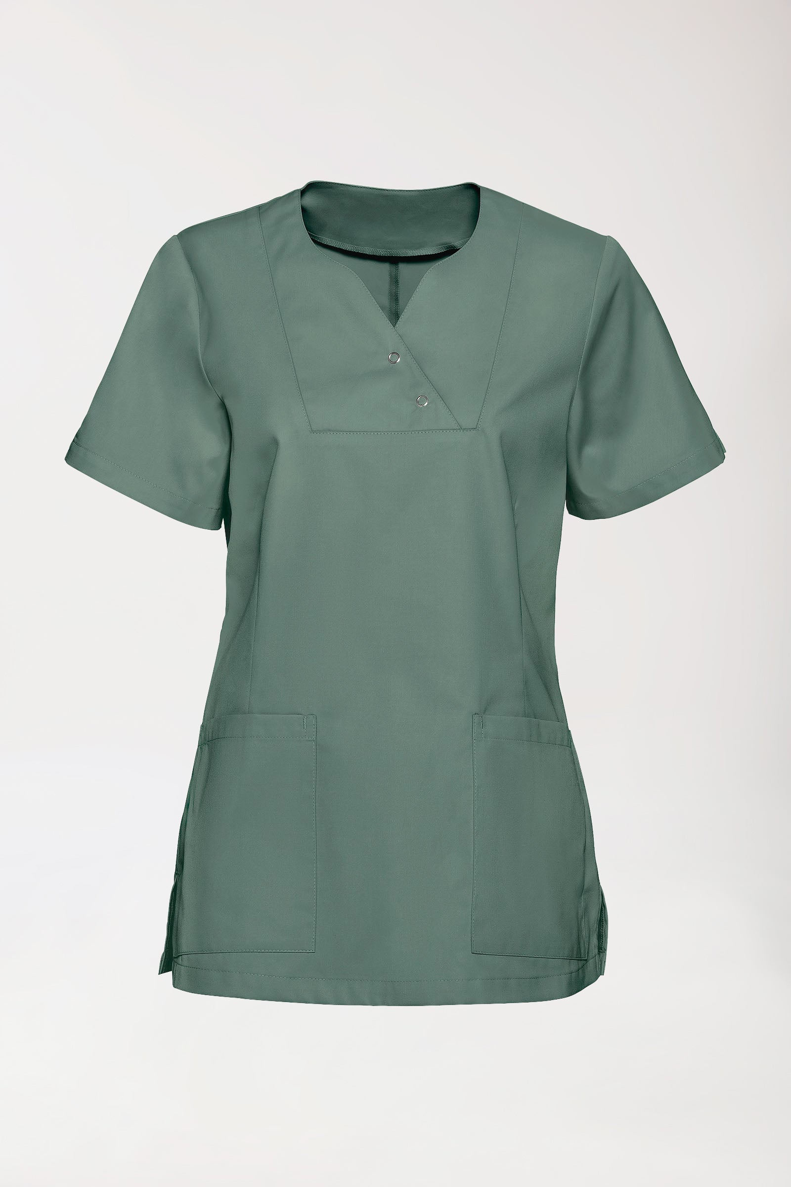 CORE Schlupfkasack Damen curved fit - mit Druckknöpfen dunkelgrün, Vue de face