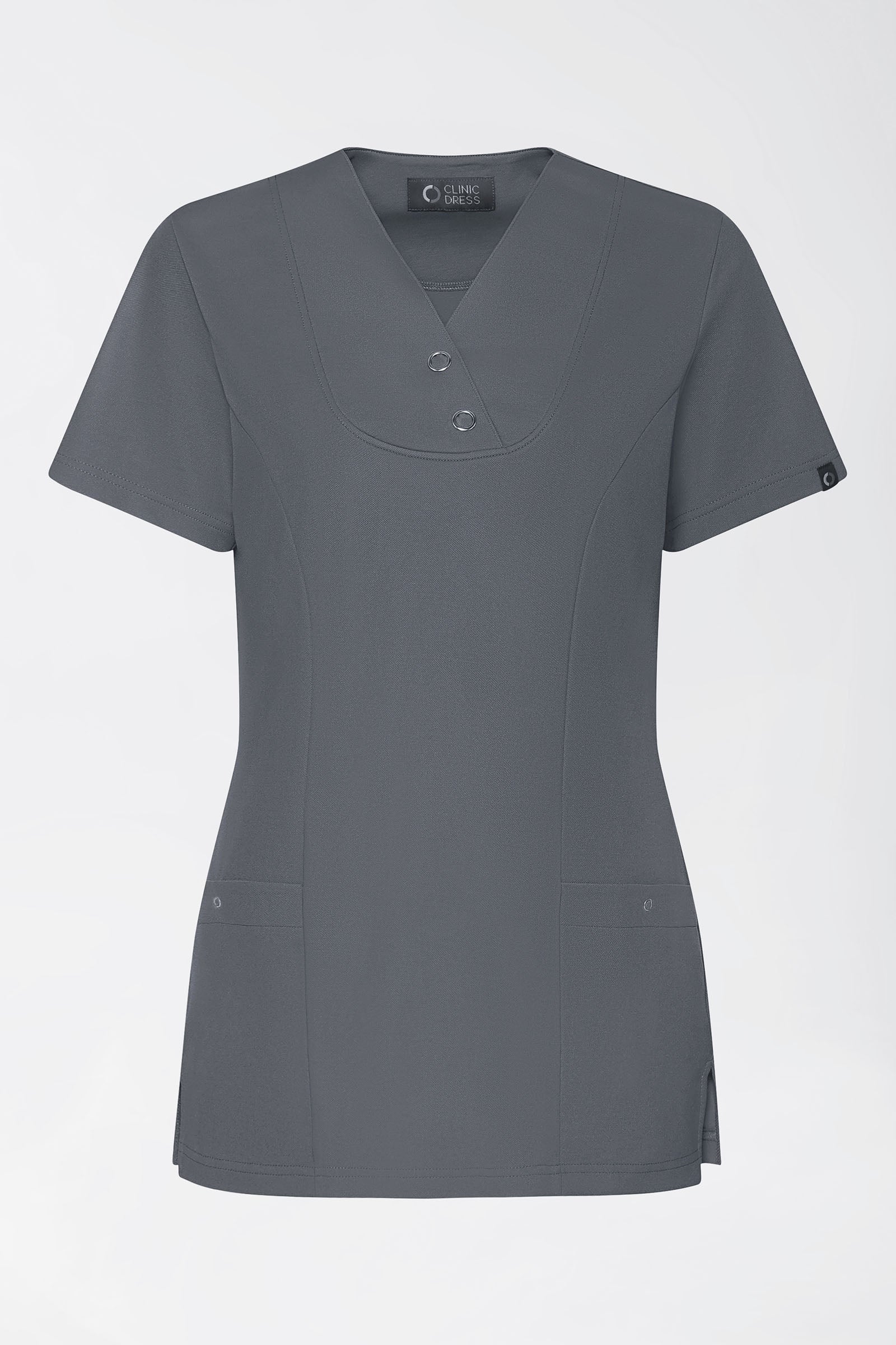 COMFY FLEX Stretch Schlupfkasack Damen - mit Druckknöpfen steingrau, Vue de face