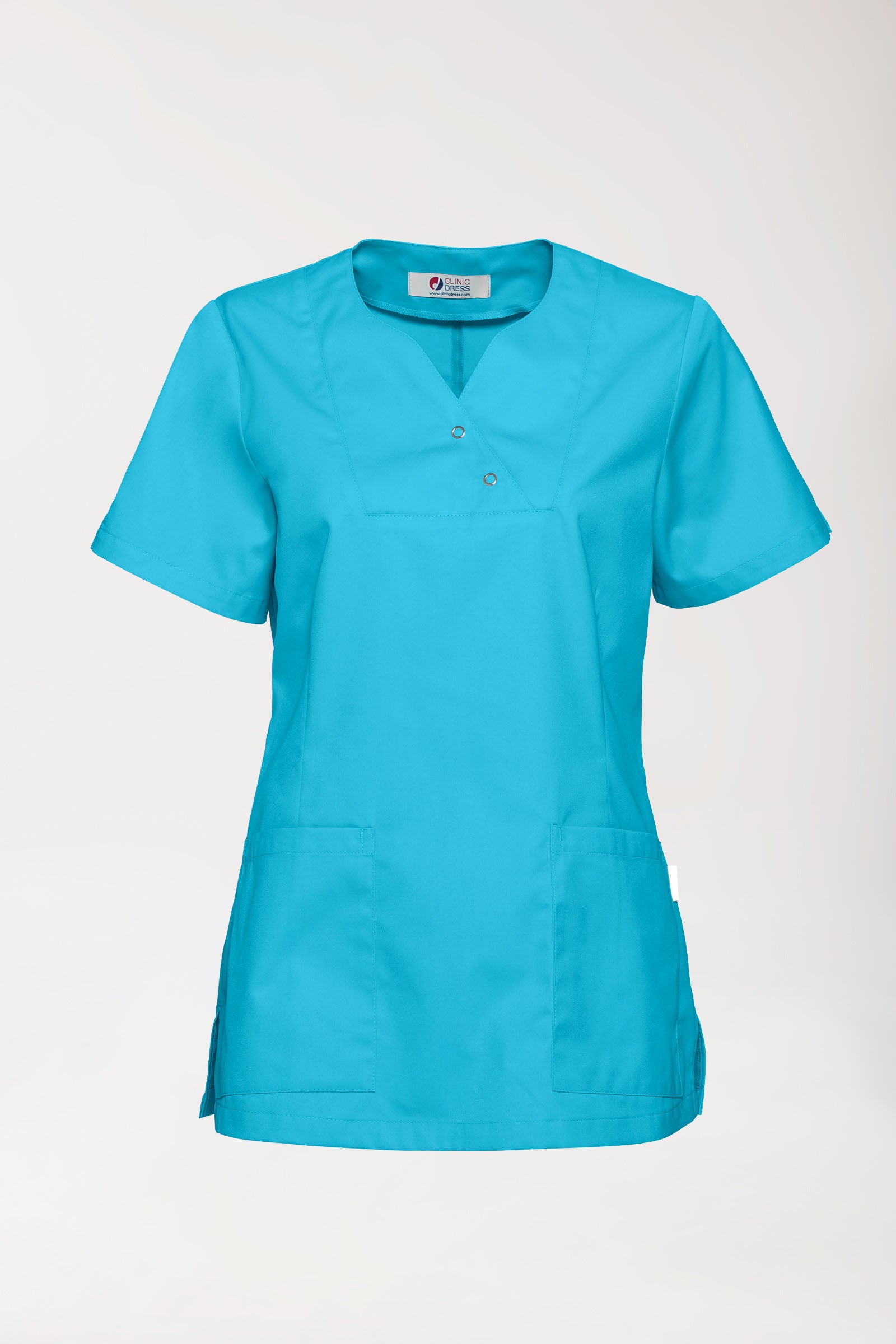 CORE Schlupfkasack Damen curved fit - mit Druckknöpfen türkis, Vue de face