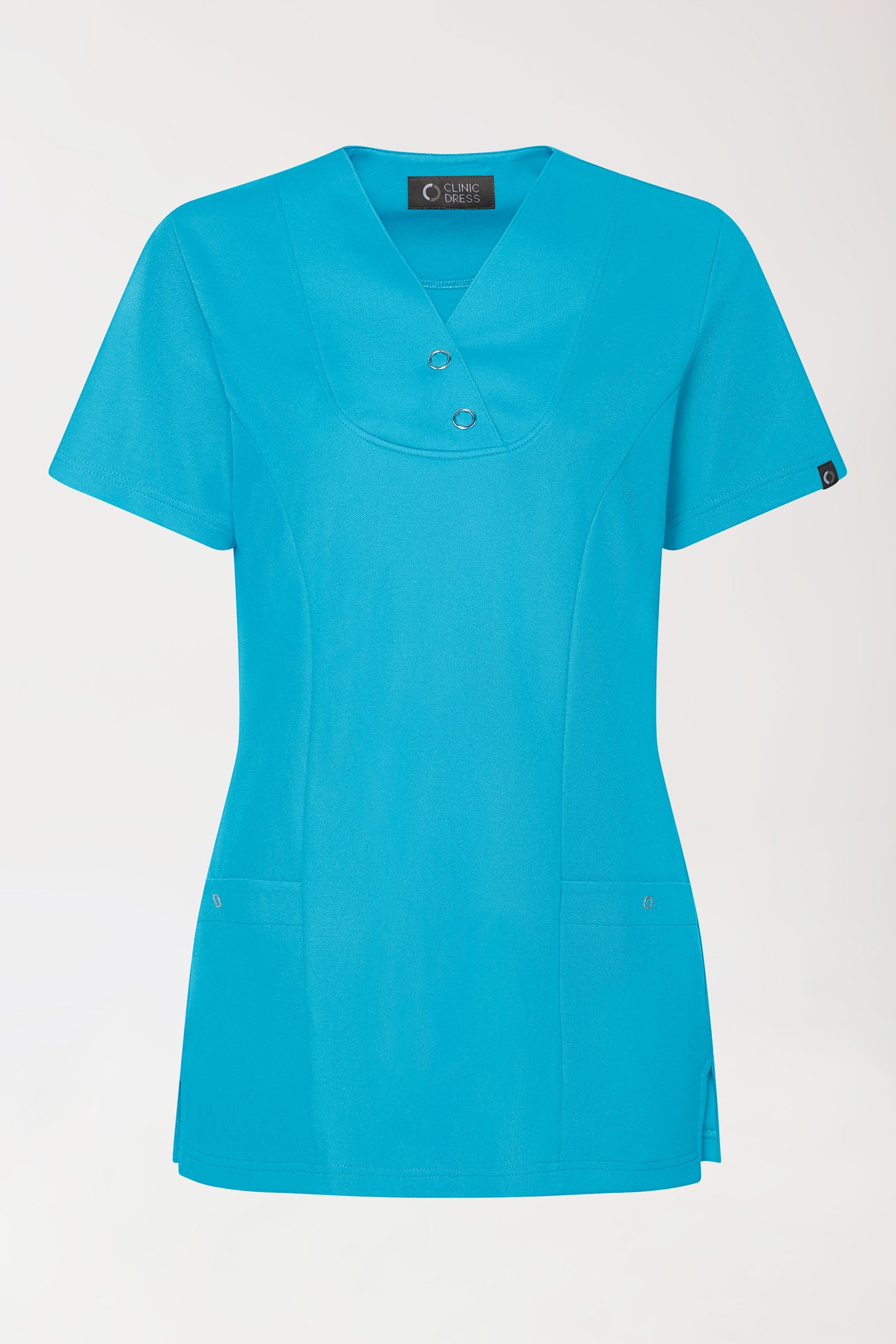 COMFY FLEX Stretch Schlupfkasack Damen - mit Druckknöpfen türkis, Vorderansicht