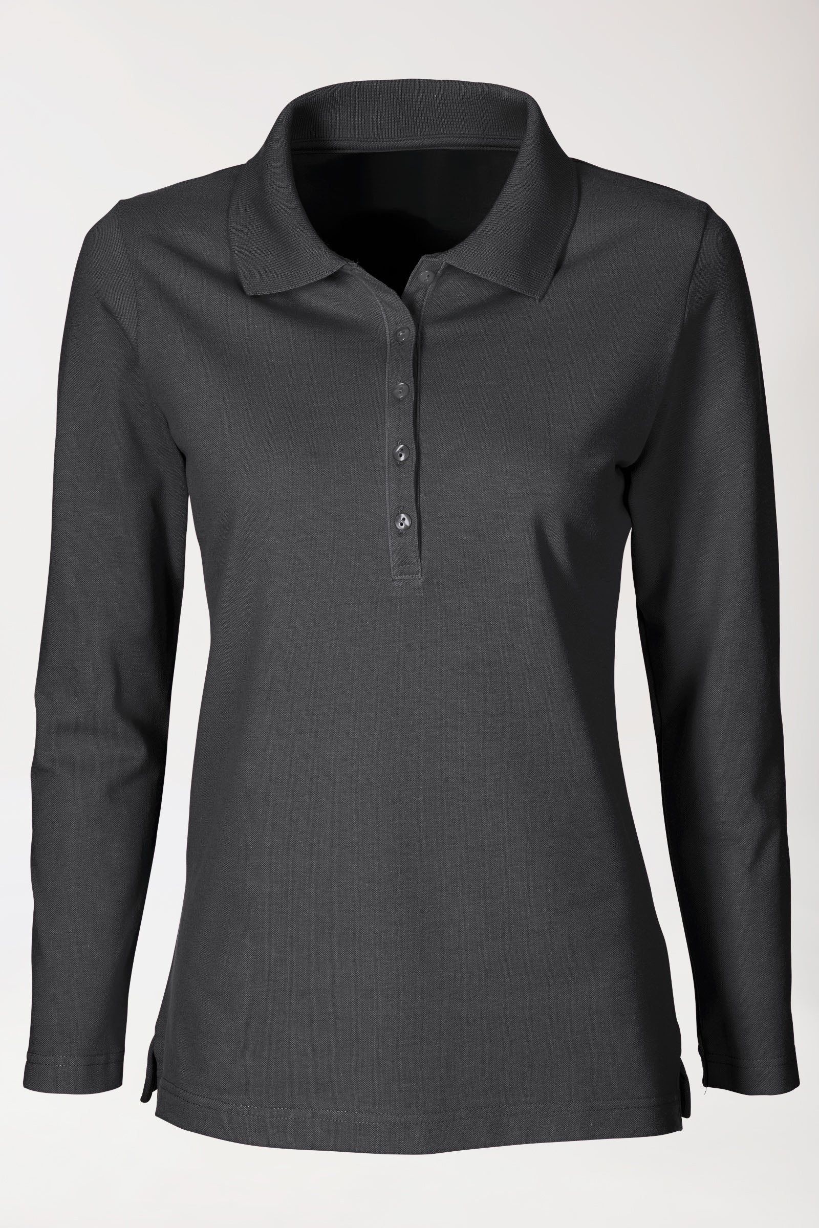 Stretch Shirt Damen - 1/1 Arm mit Polokragen erzgrau, Vorderansicht
