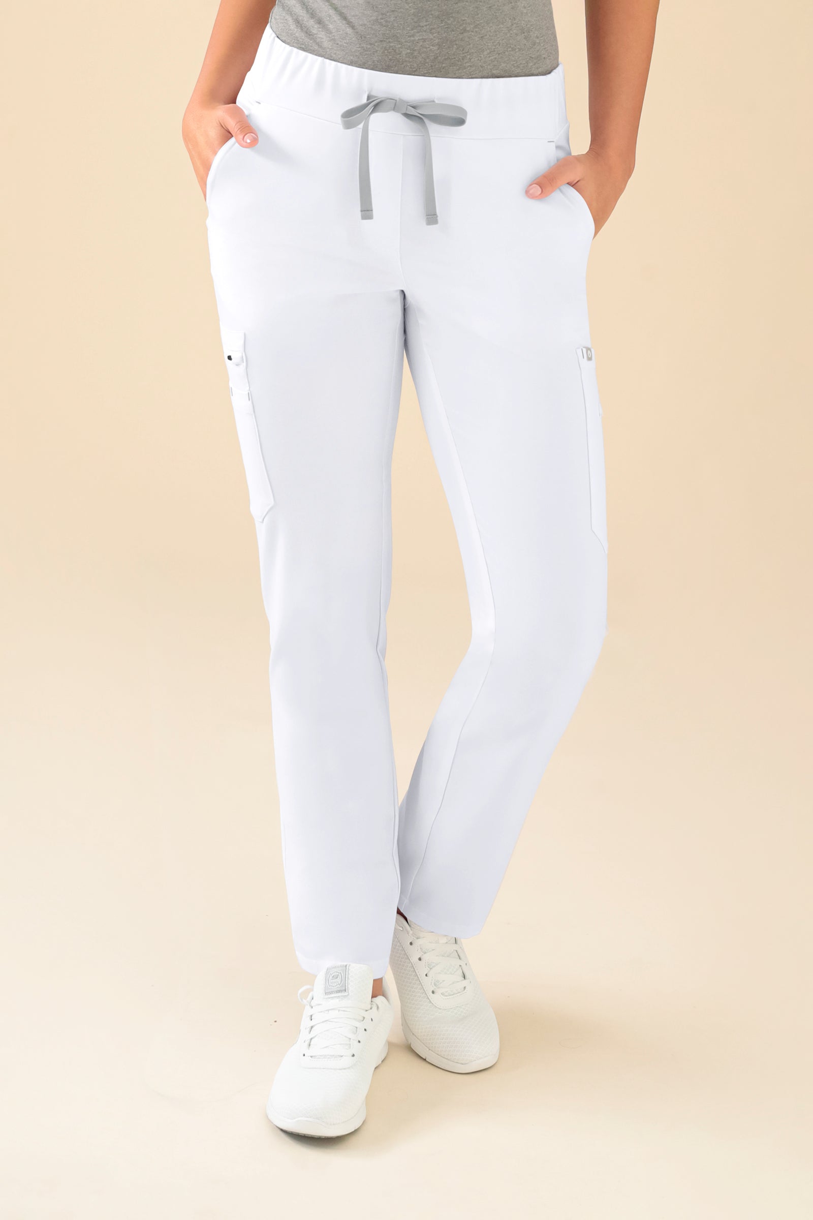 KAERE Hose Damen - gerader Saum mit Beintaschen weiss