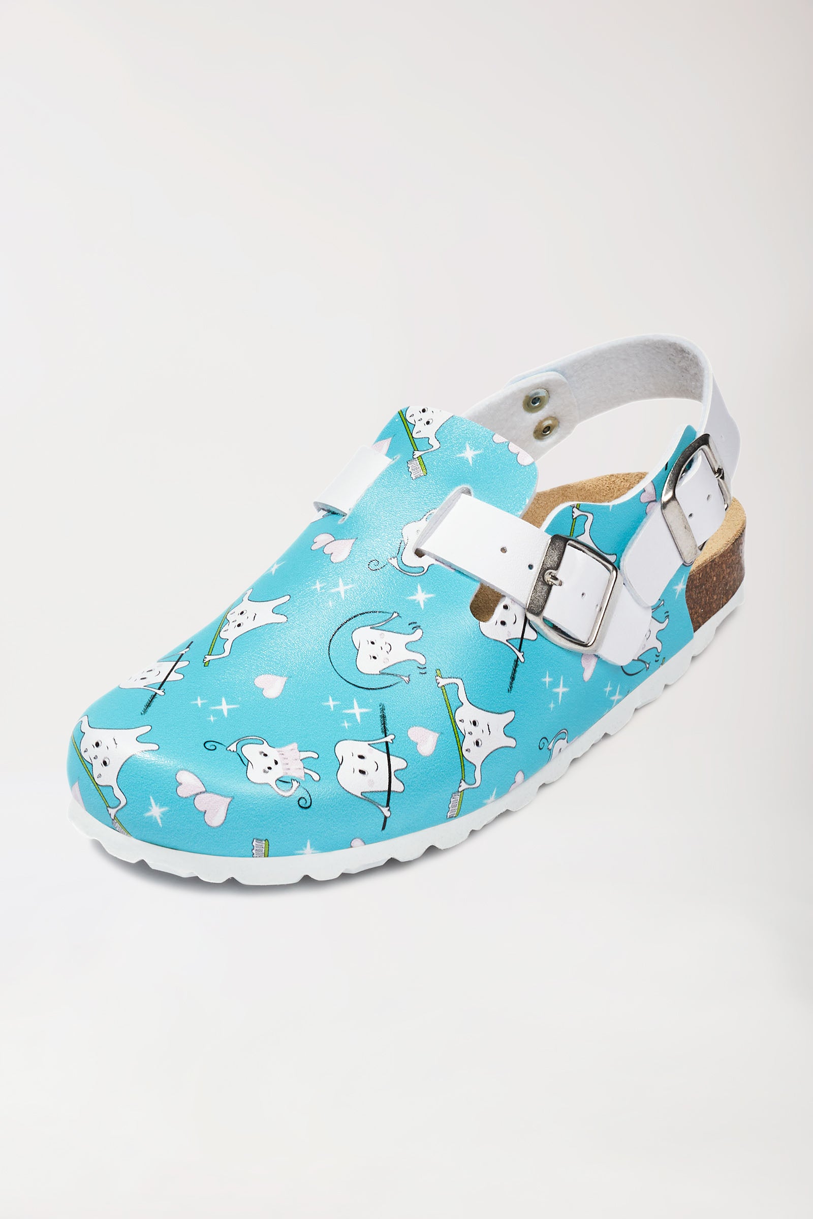 Damen Clog türkis/weiss, Vorderansicht