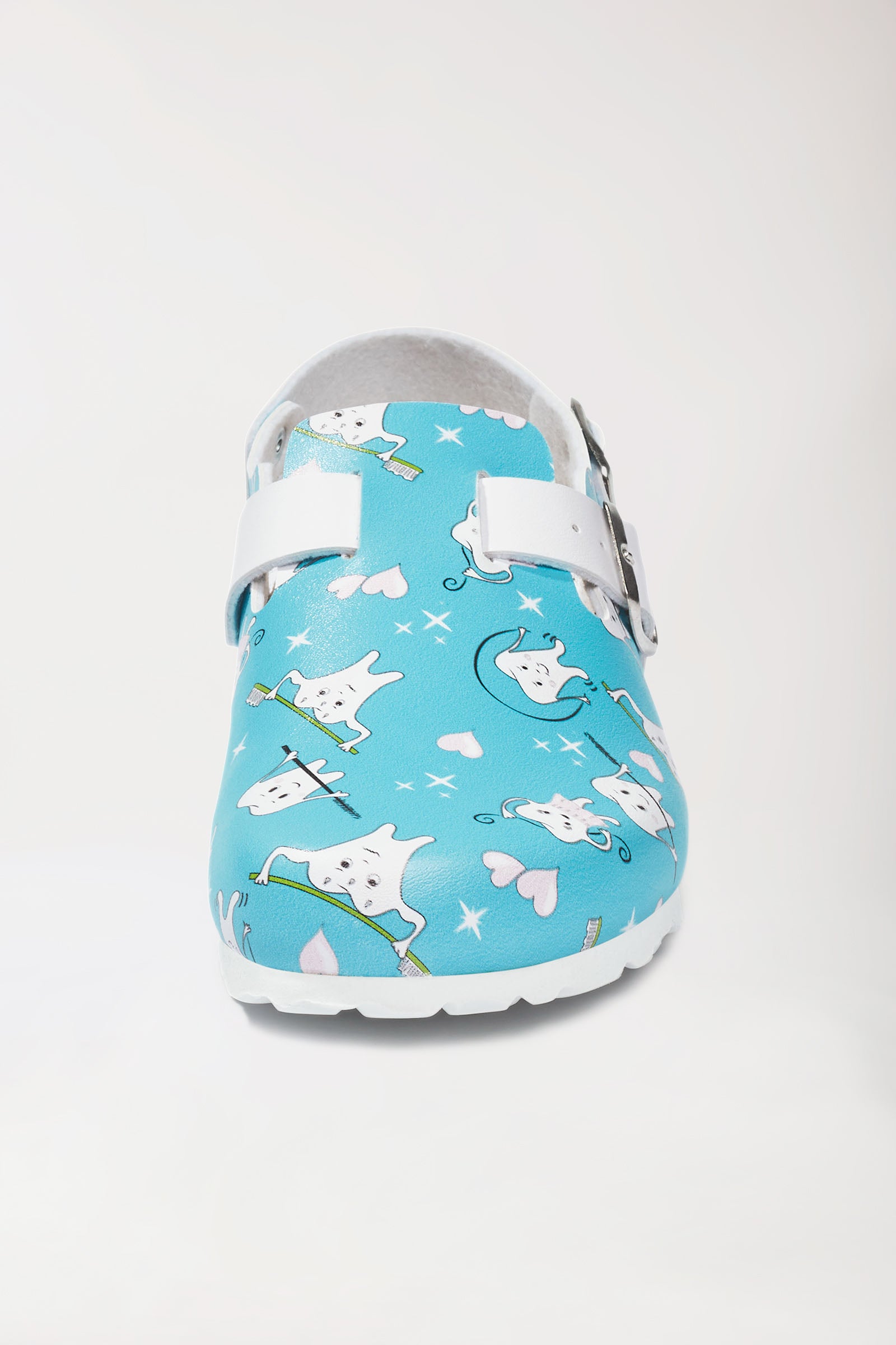 Damen Clog türkis/weiss, Vorderansicht
