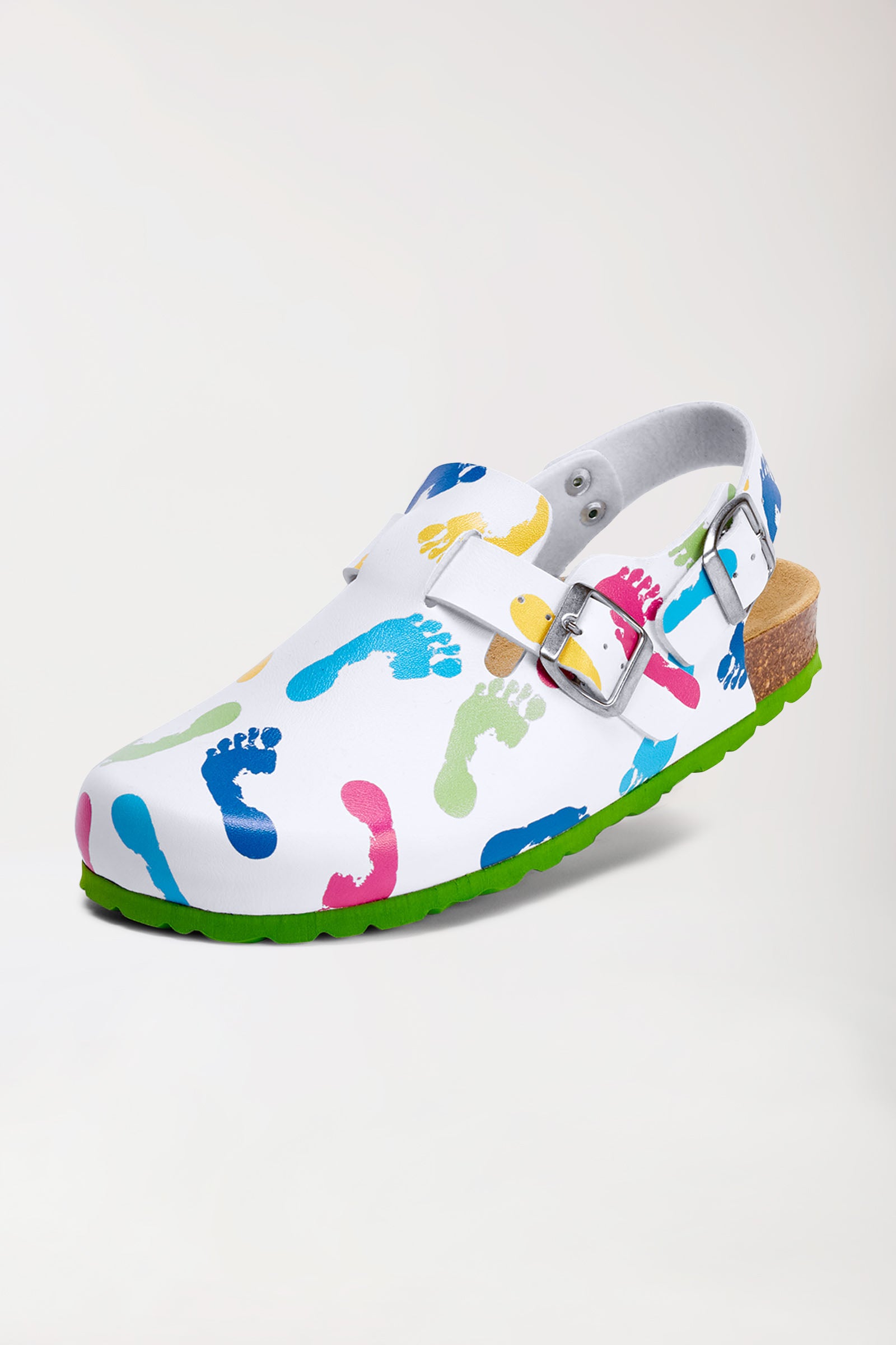 Damen Clog weiss/apfelgrün/bunt