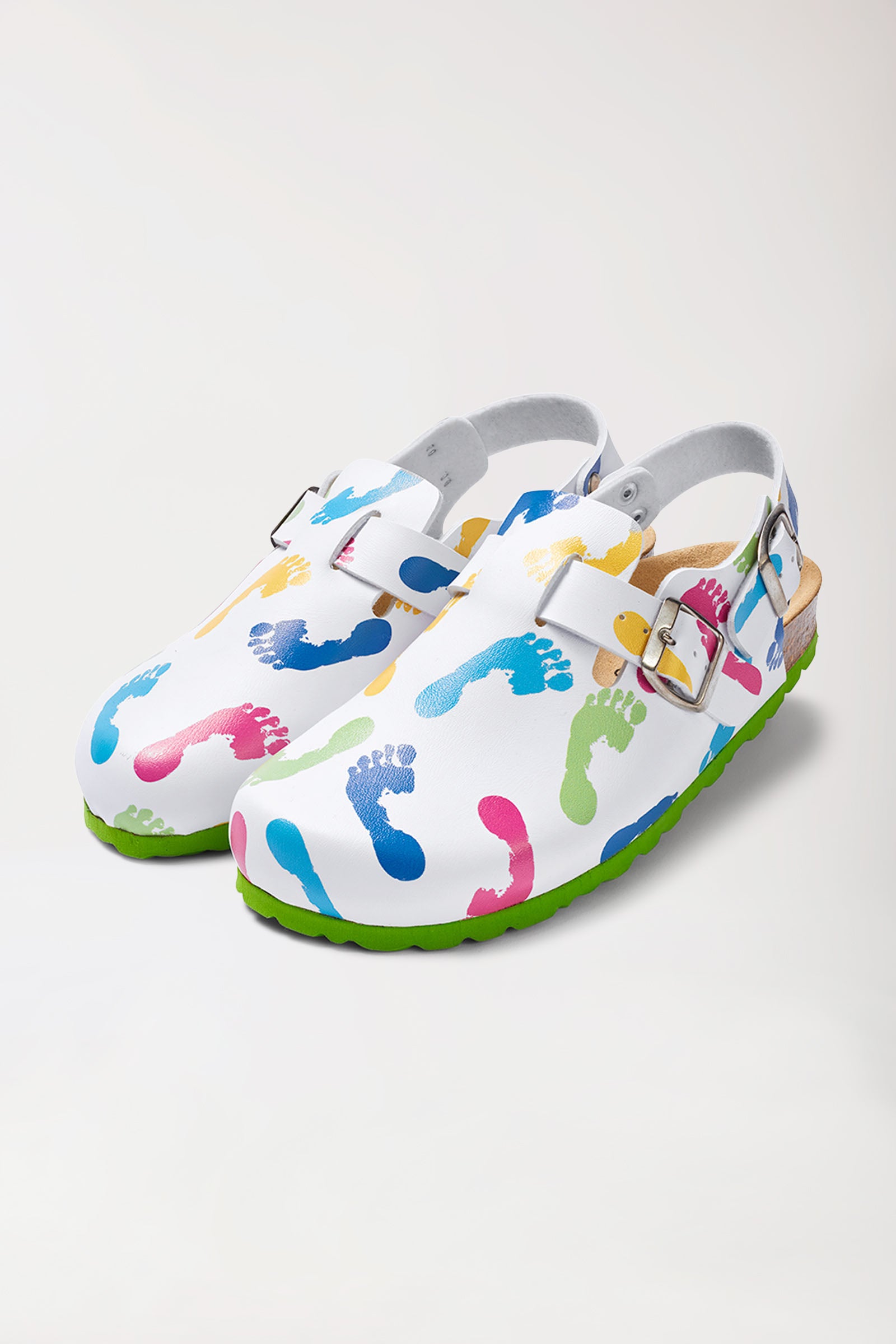 Damen Clog weiss/apfelgrün/bunt, Vorderansicht