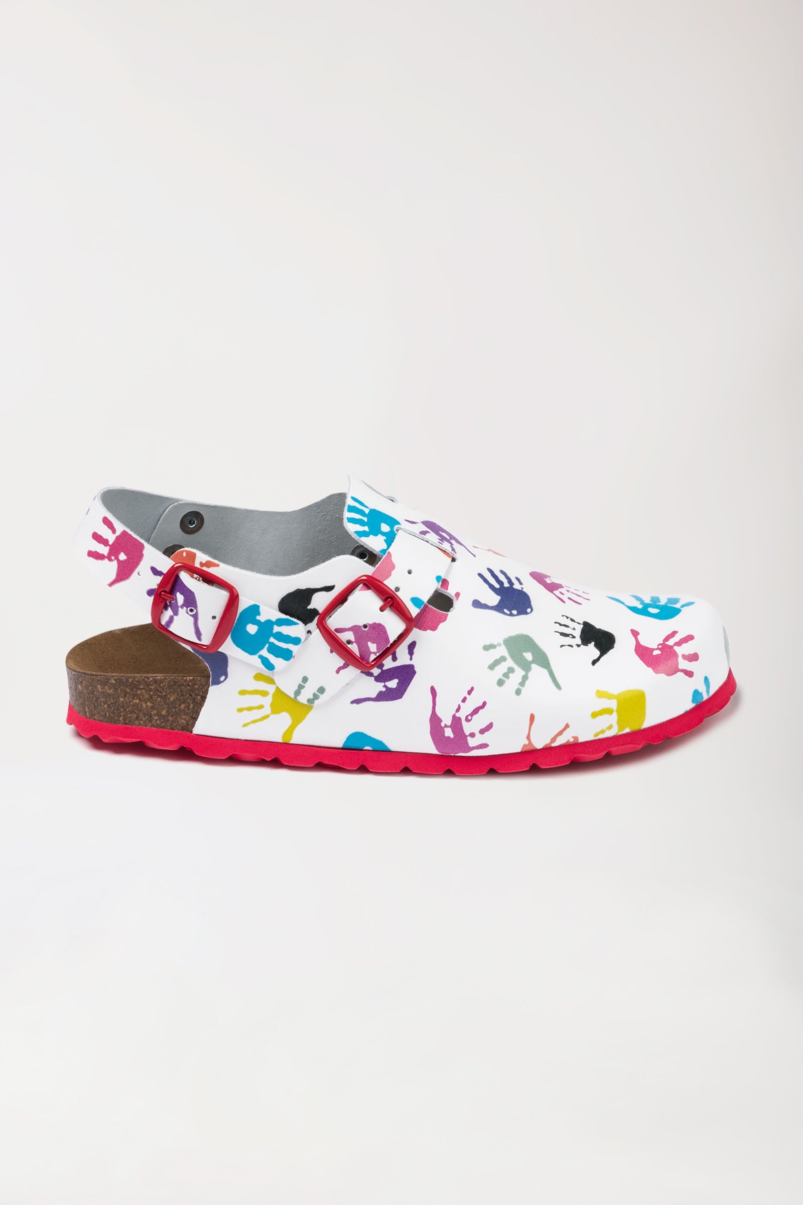 Damen Clog weiss/bunt, Vue de face