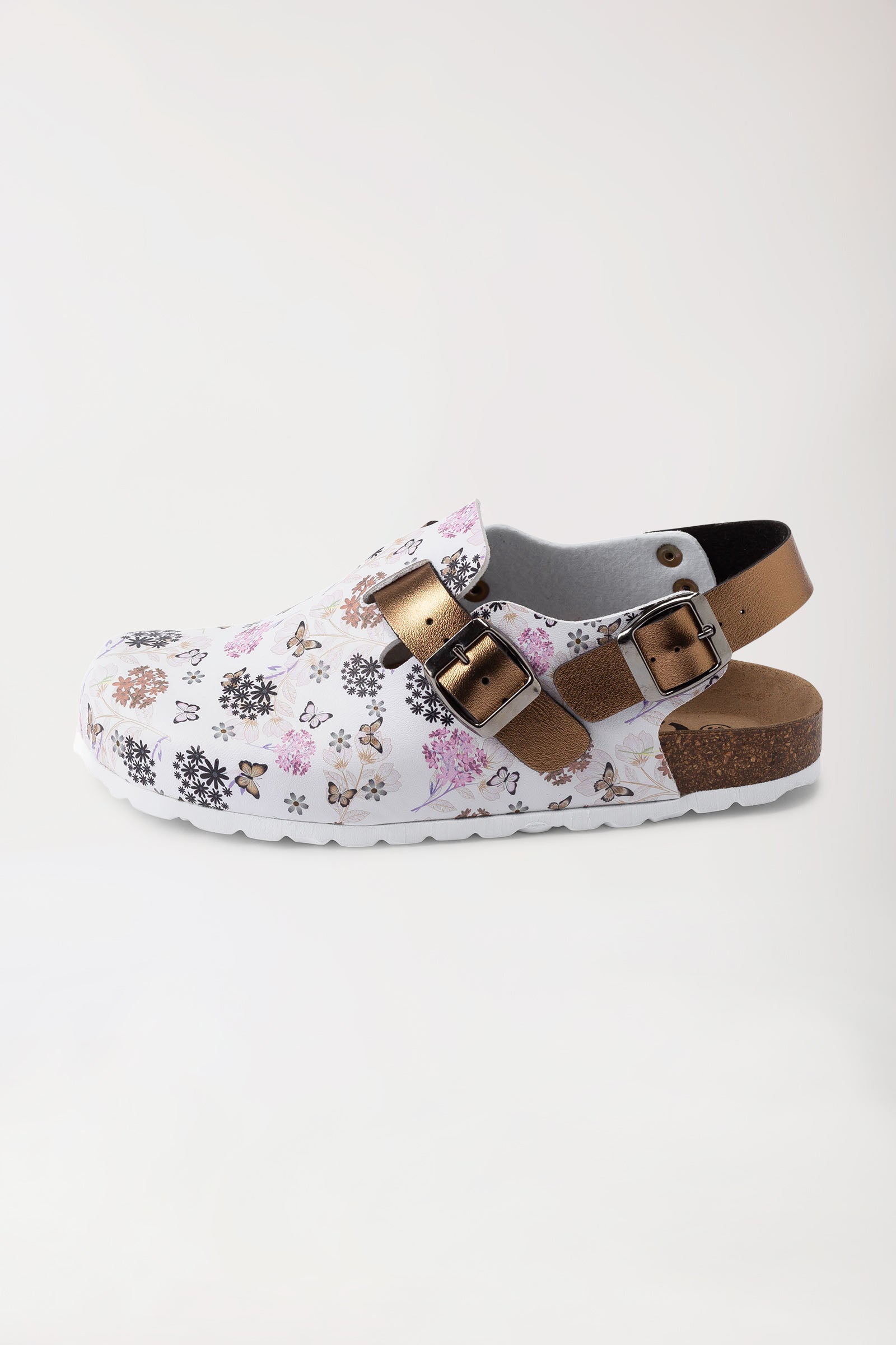 Damen Clog weiss/kupfer/rose, Vorderansicht