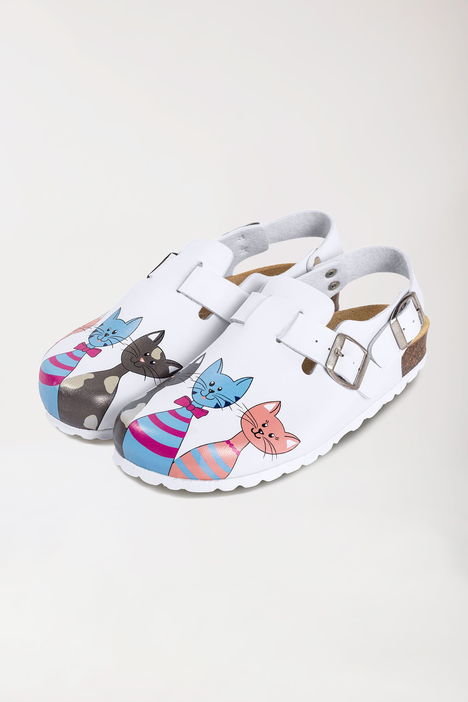 Damen Clog weiss/pfirsichrosa/blau