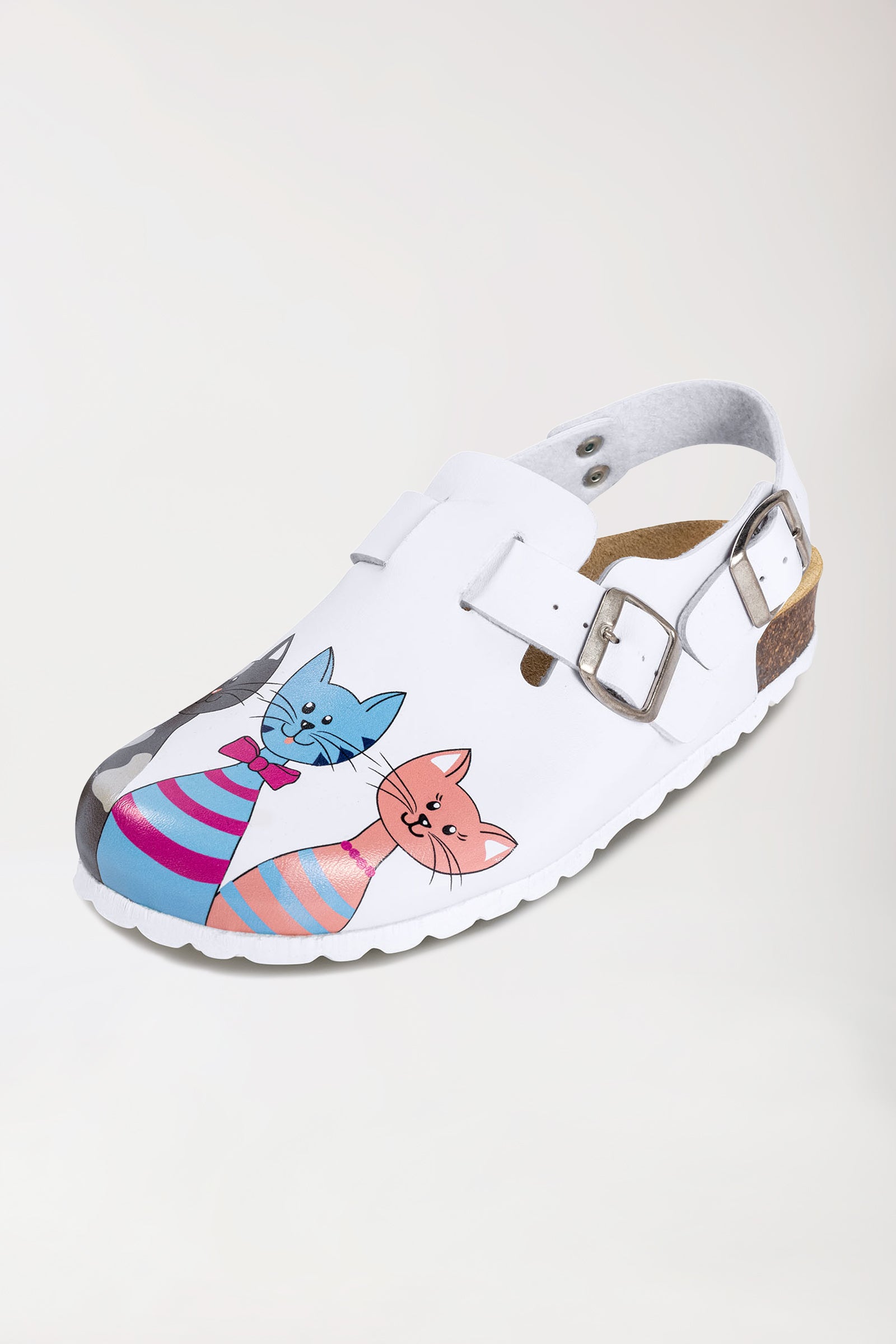 Damen Clog weiss/pfirsichrosa/blau