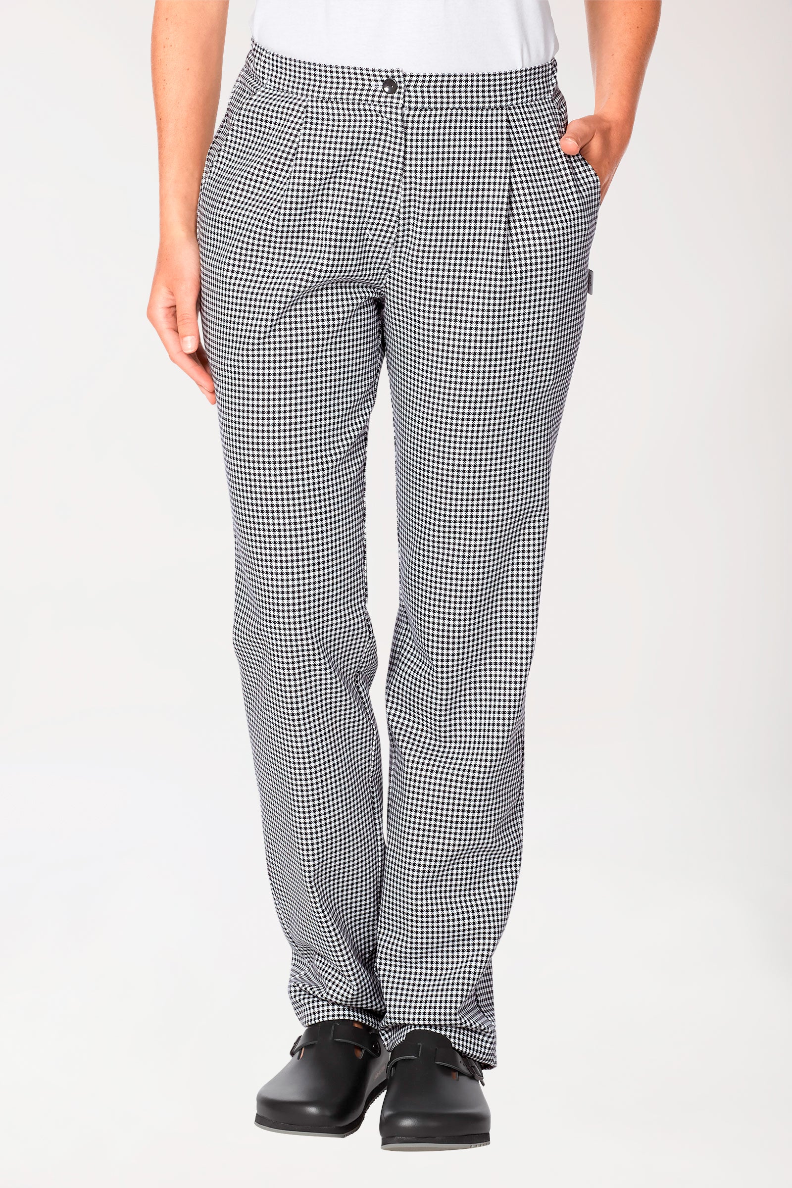 Gastro Hosen Damen - Bundfalten schwarz/weiss, Vorderansicht