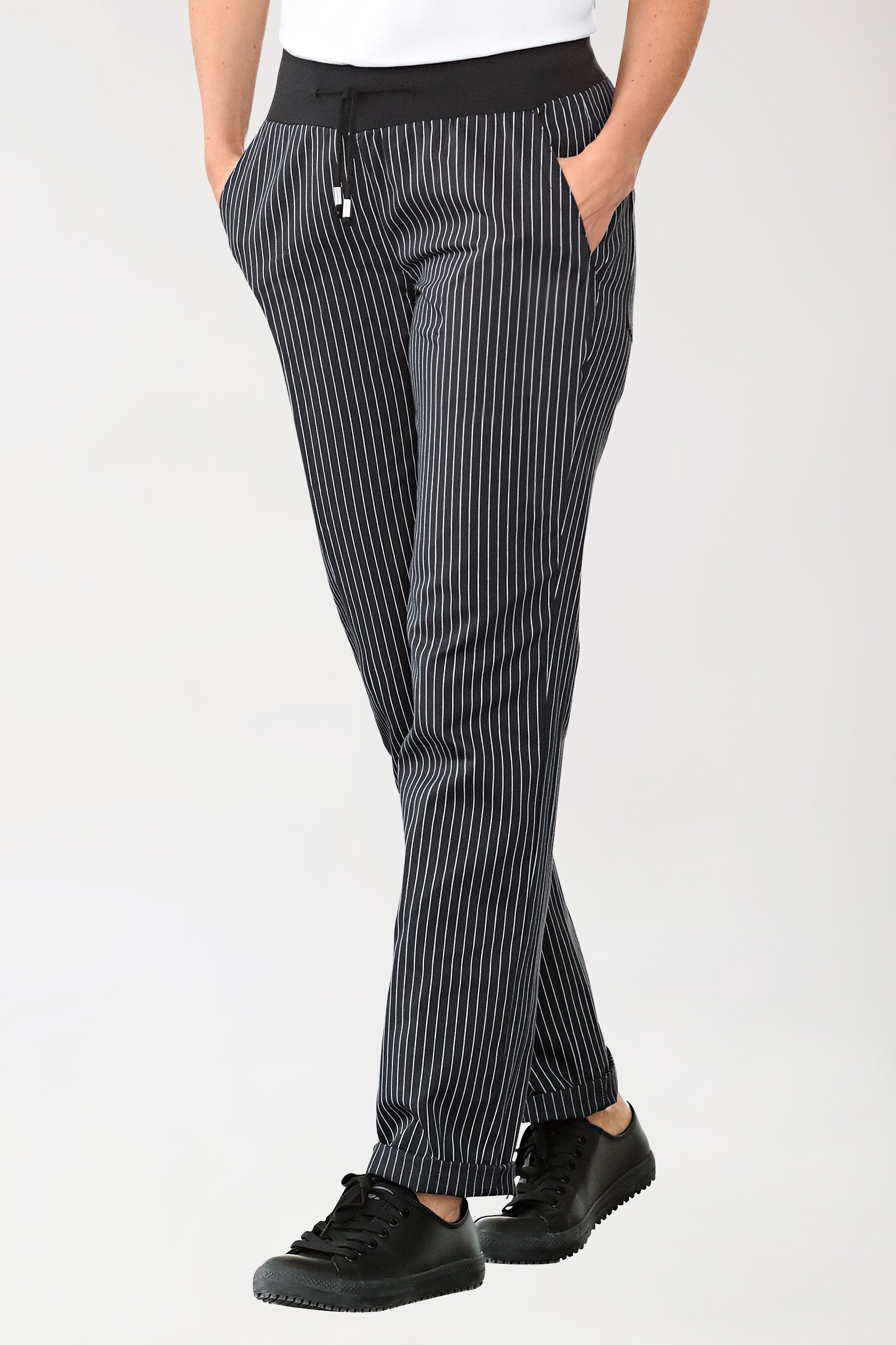 Gastro Hose Damen - Strickbund schwarz/weiss