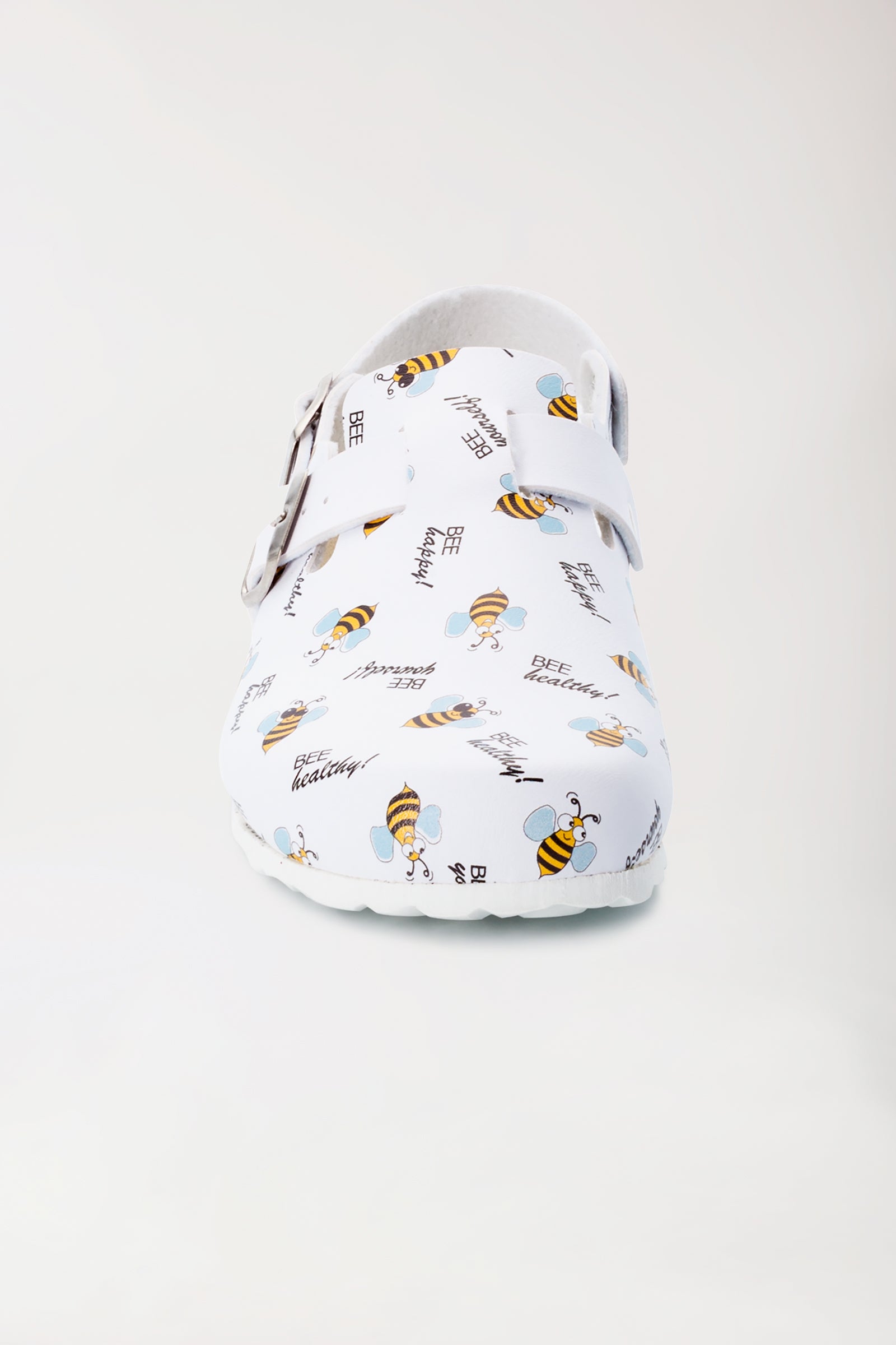 Unisex Clog weiss/gelb/schwarz, Vorderansicht