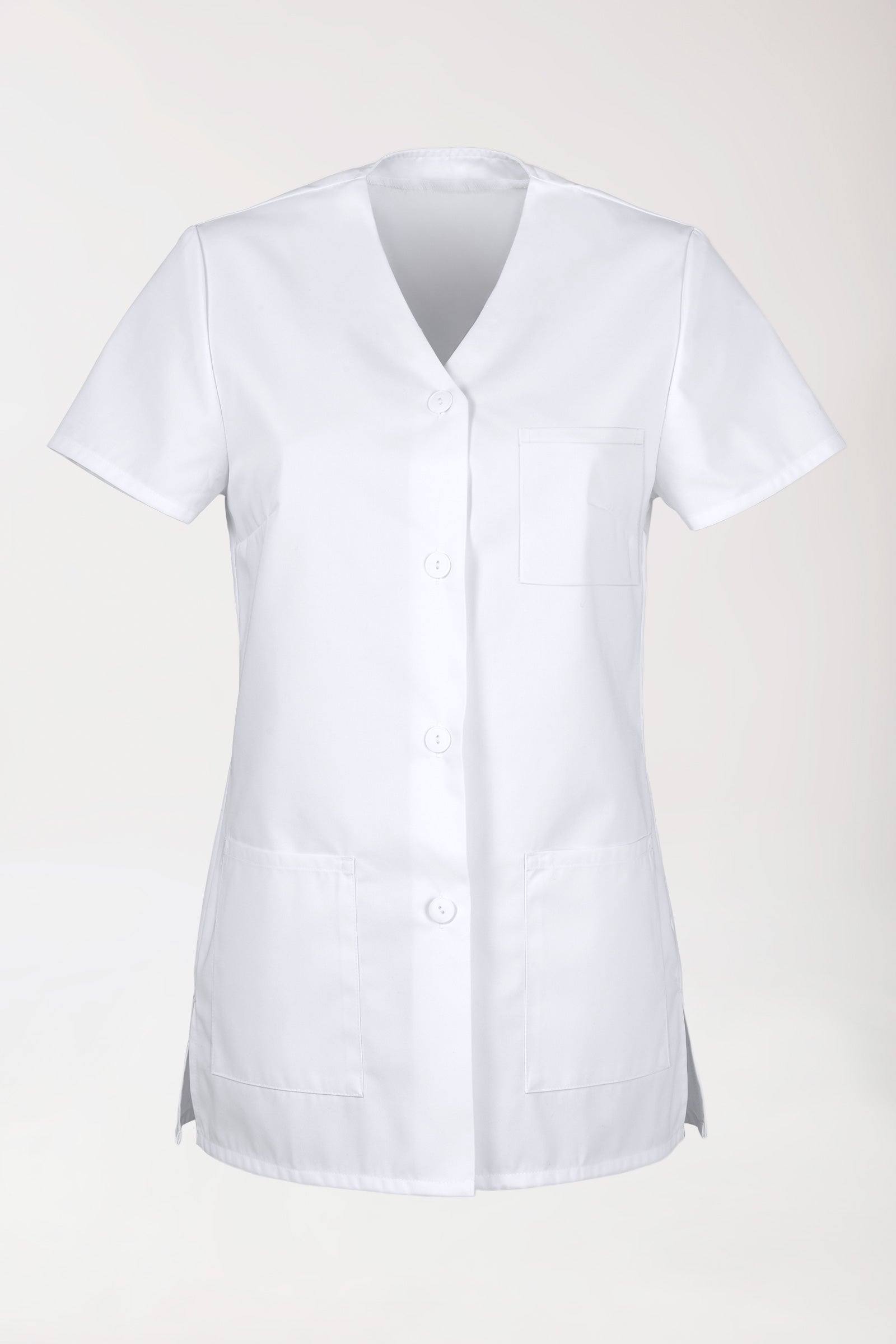 Beauty Kasack Damen - V-Ausschnitt - durchgeknöpft weiss, Vorderansicht