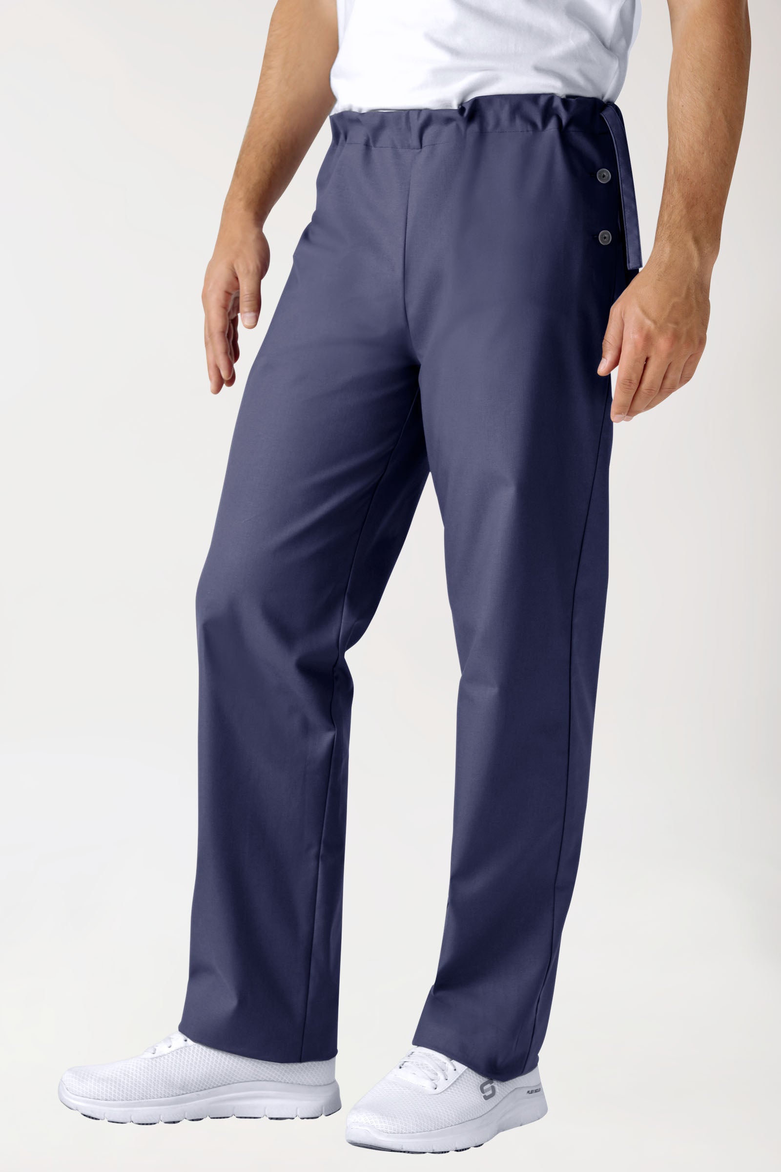 Baumwoll Hose Unisex - seitlicher Knopfverschluss light navy, Vue de face
