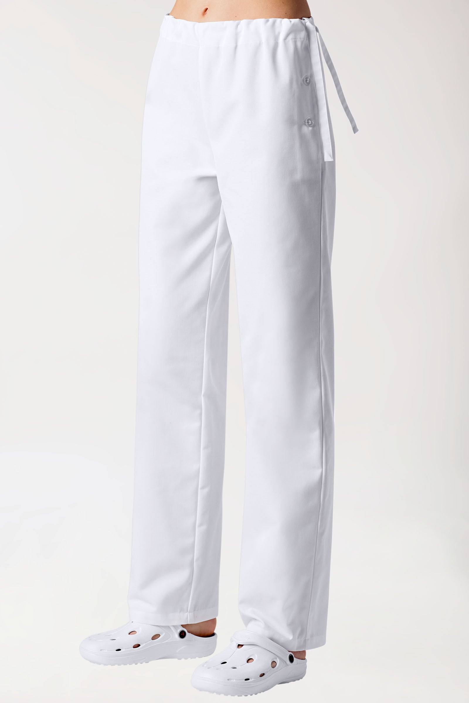 Baumwoll Hose Unisex - seitlicher Knopfverschluss weiss, Vue de face