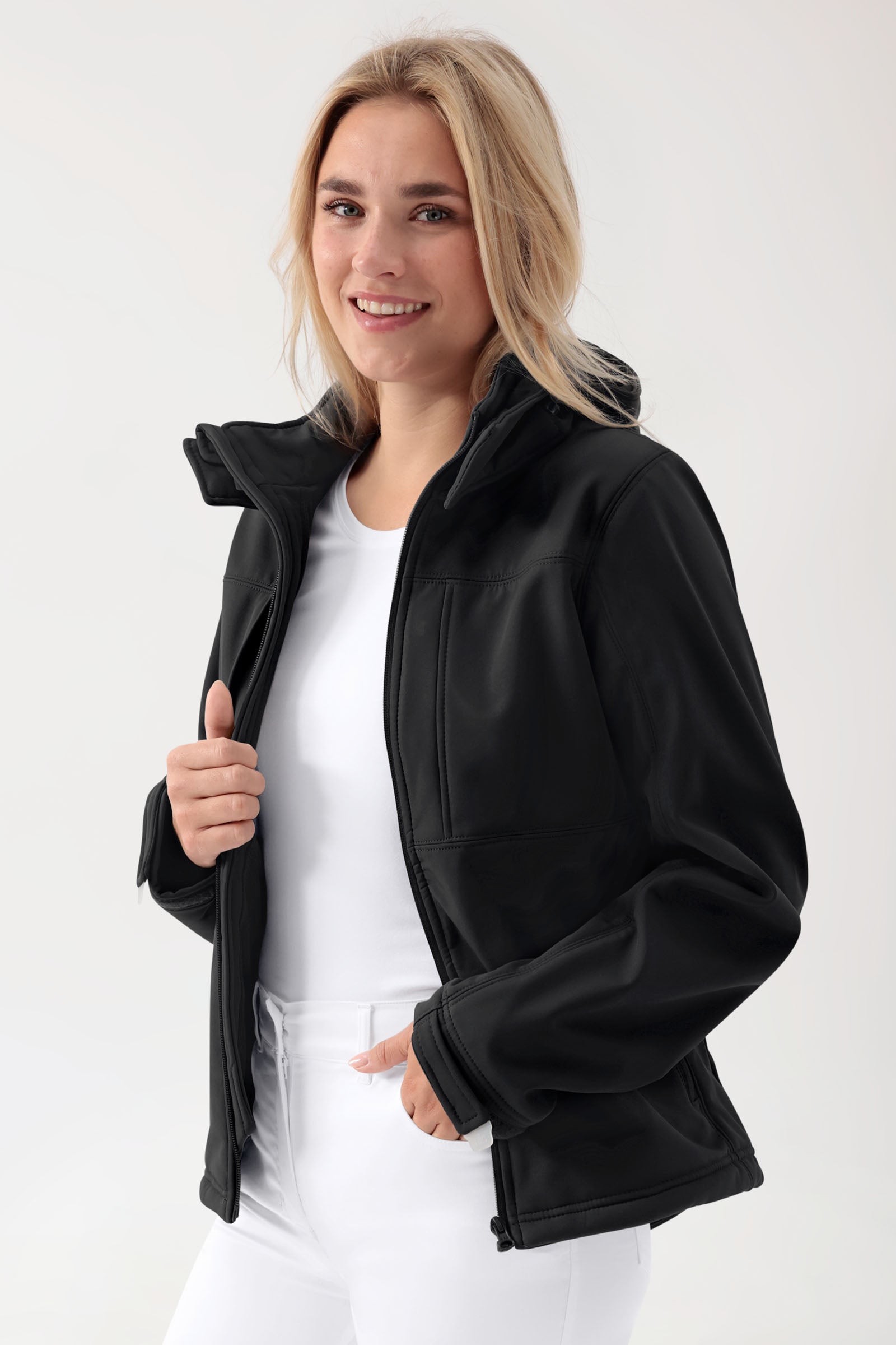 Softshell Jacken Unisex - abnehmbare Kapuze schwarz