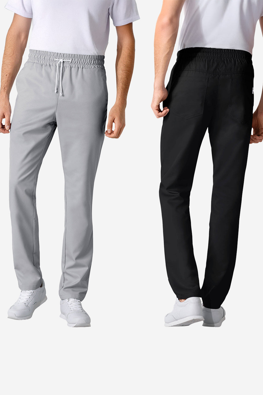 2 Herren-Models jeweils in grauer und schwarzer Unisex Hose von GREEN.