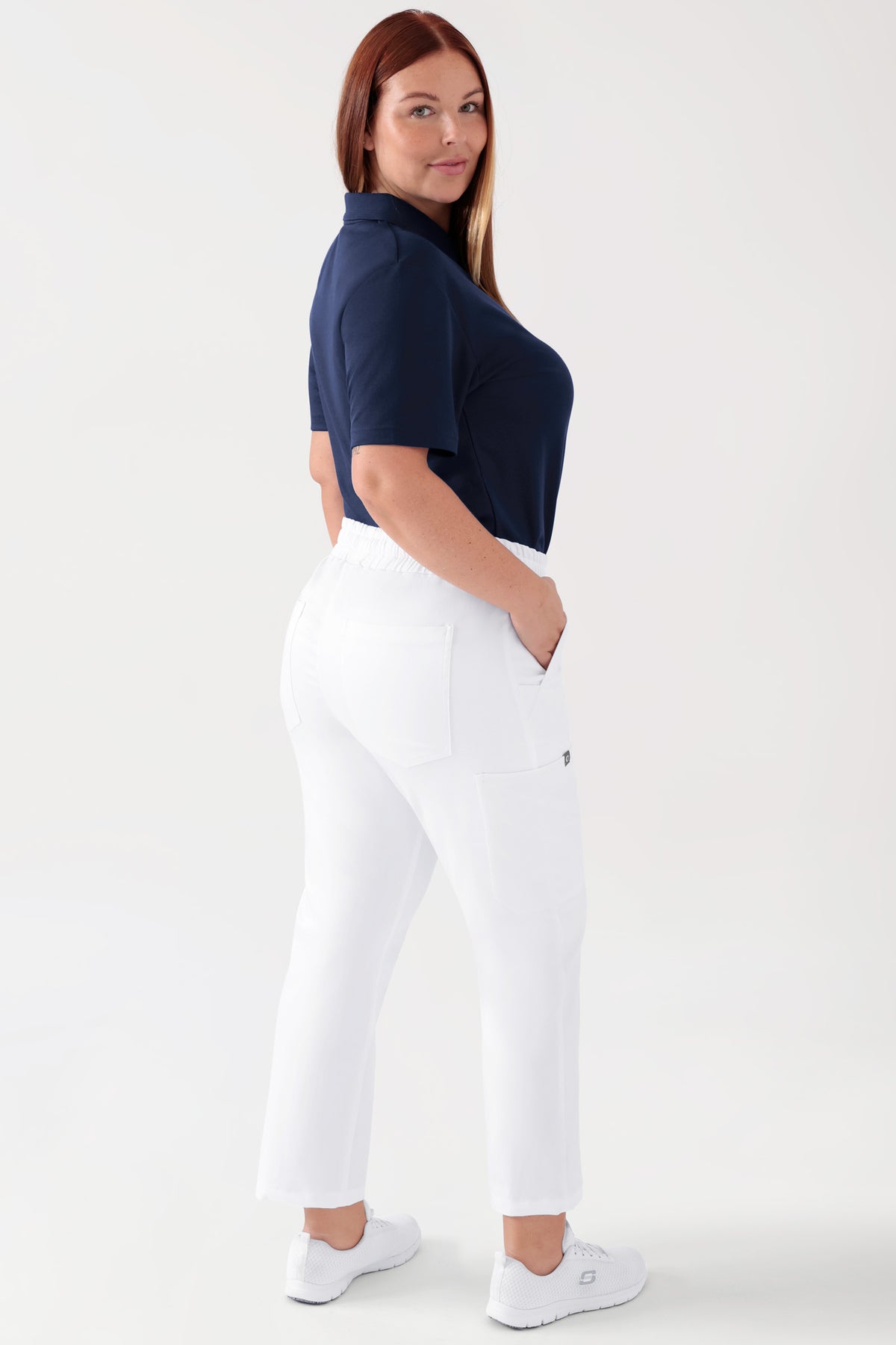 COMFY FLEX Stretch Hose Unisex - 7/8 Länge weiss, Vue de dos Le mannequin mesure 173 cm et porte la taille L
