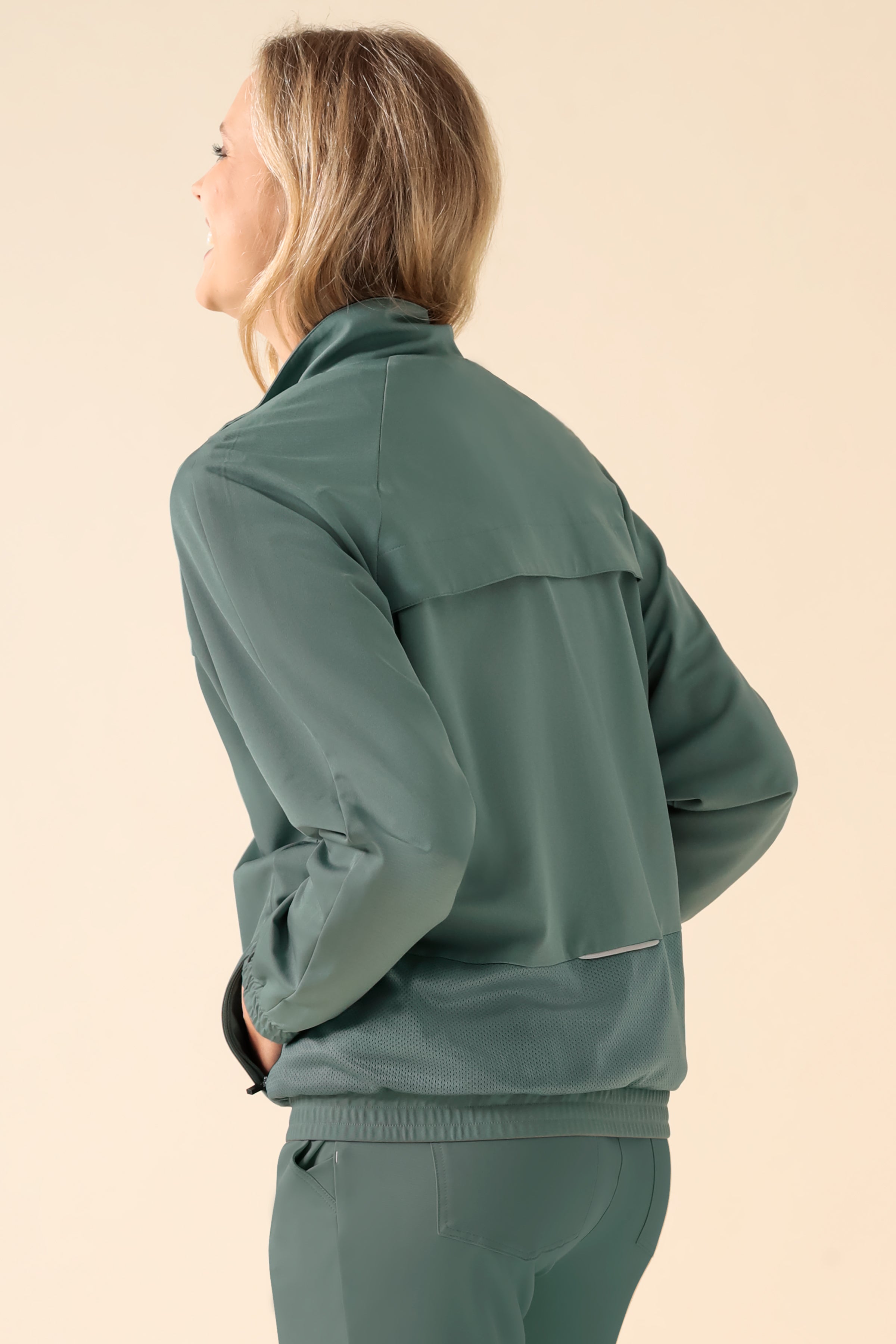 KAERE Blousonjacke Damen - mit elastischen Bündchen dunkelgrün, Rückansicht 