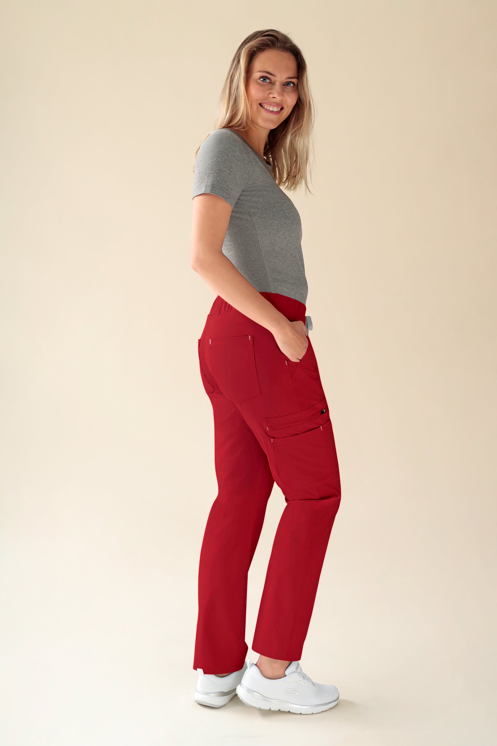 KAERE Hose Damen - gerader Saum Kurzgr. mit Beintaschen rot, Vue de dos 