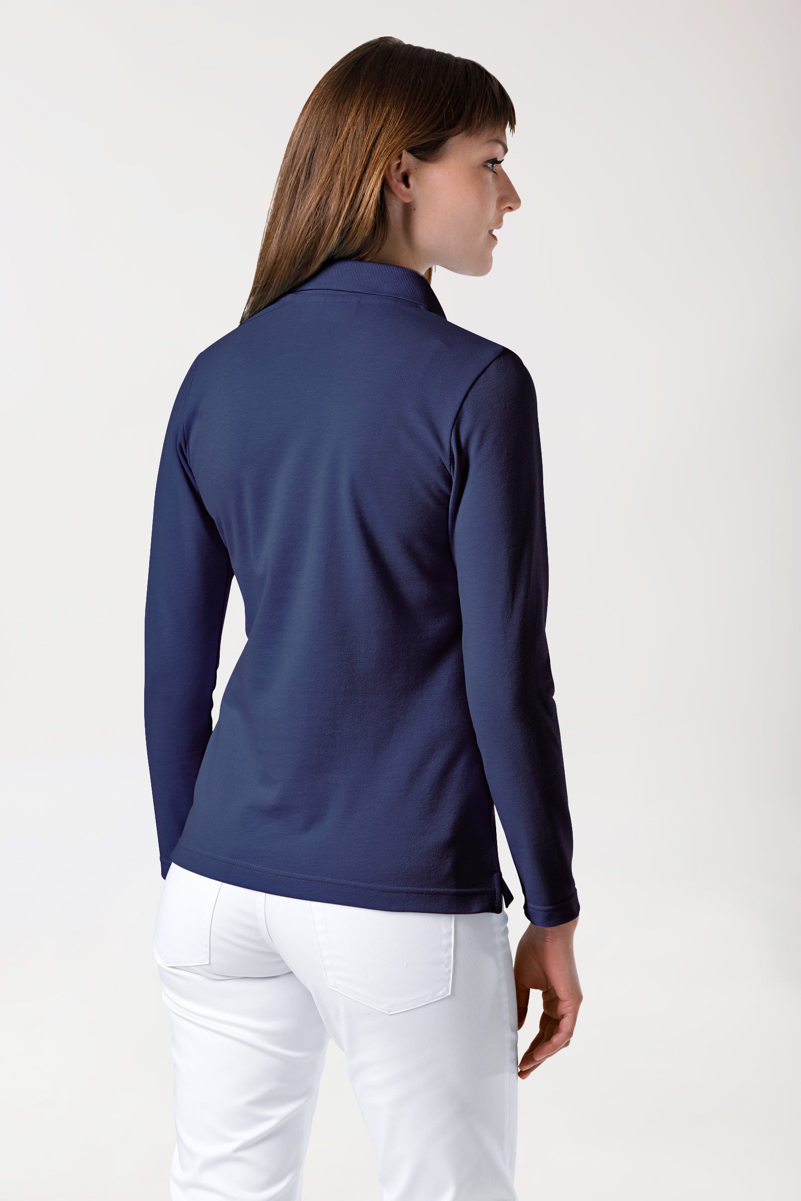 Stretch Shirt Damen - 1/1 Arm mit Polokragen navy, Vue de dos 