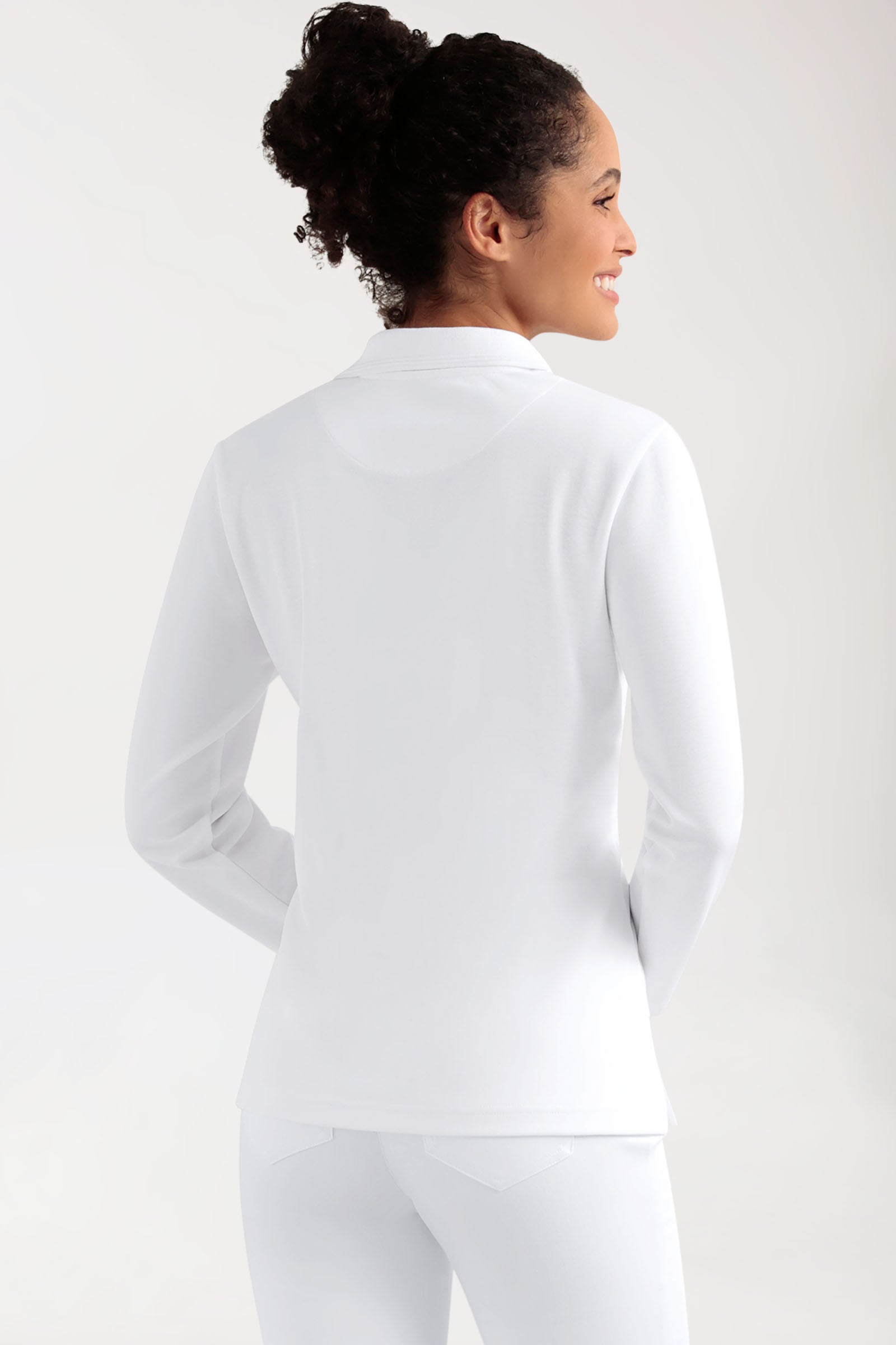 COMFY FLEX Stretch Longsleeve Damen - Polokragen weiss