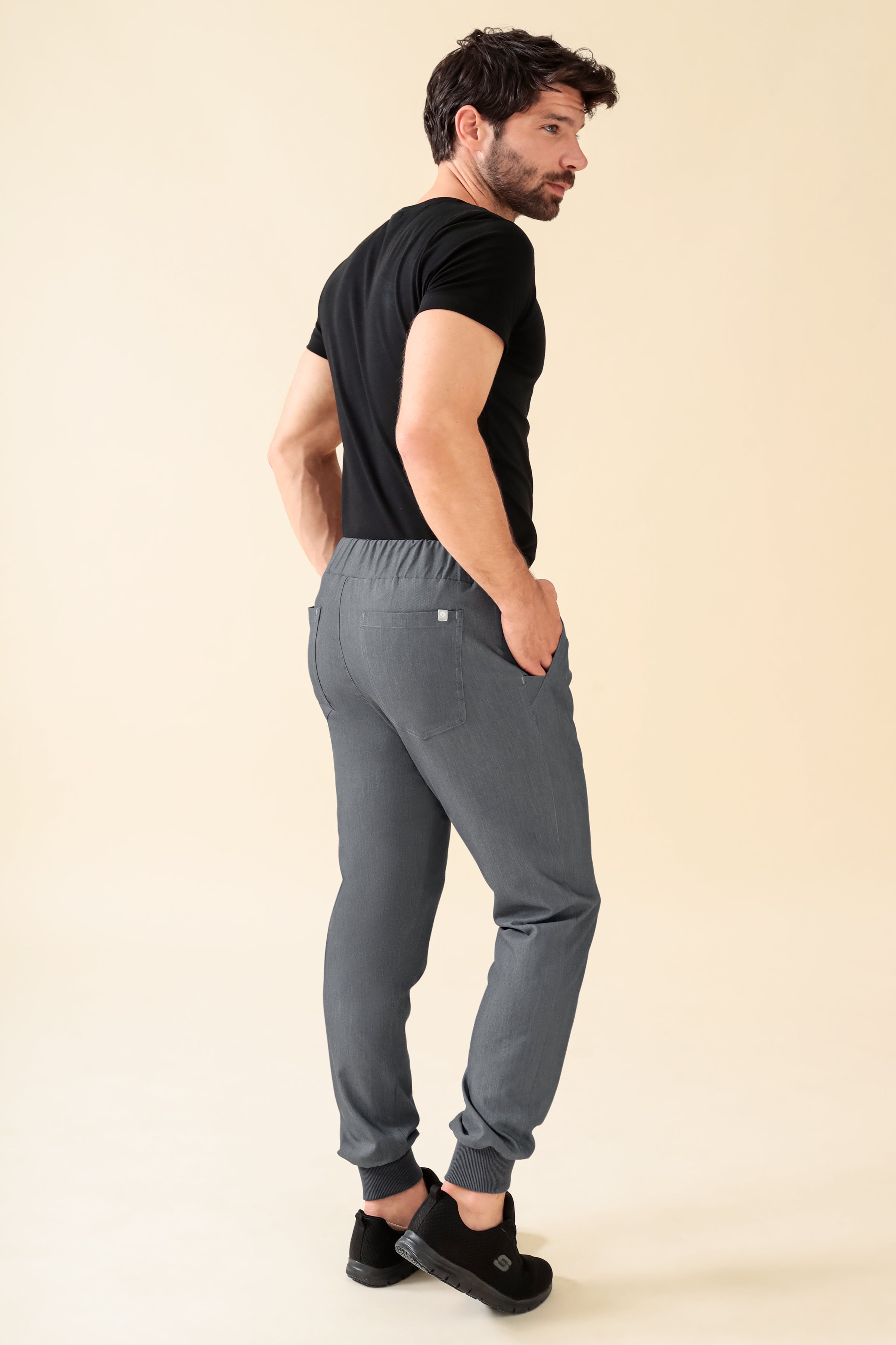 KAERE Hose Herren - Saumbündchen Kurzgr. ohne Beintaschen grau melange, Rückansicht 
