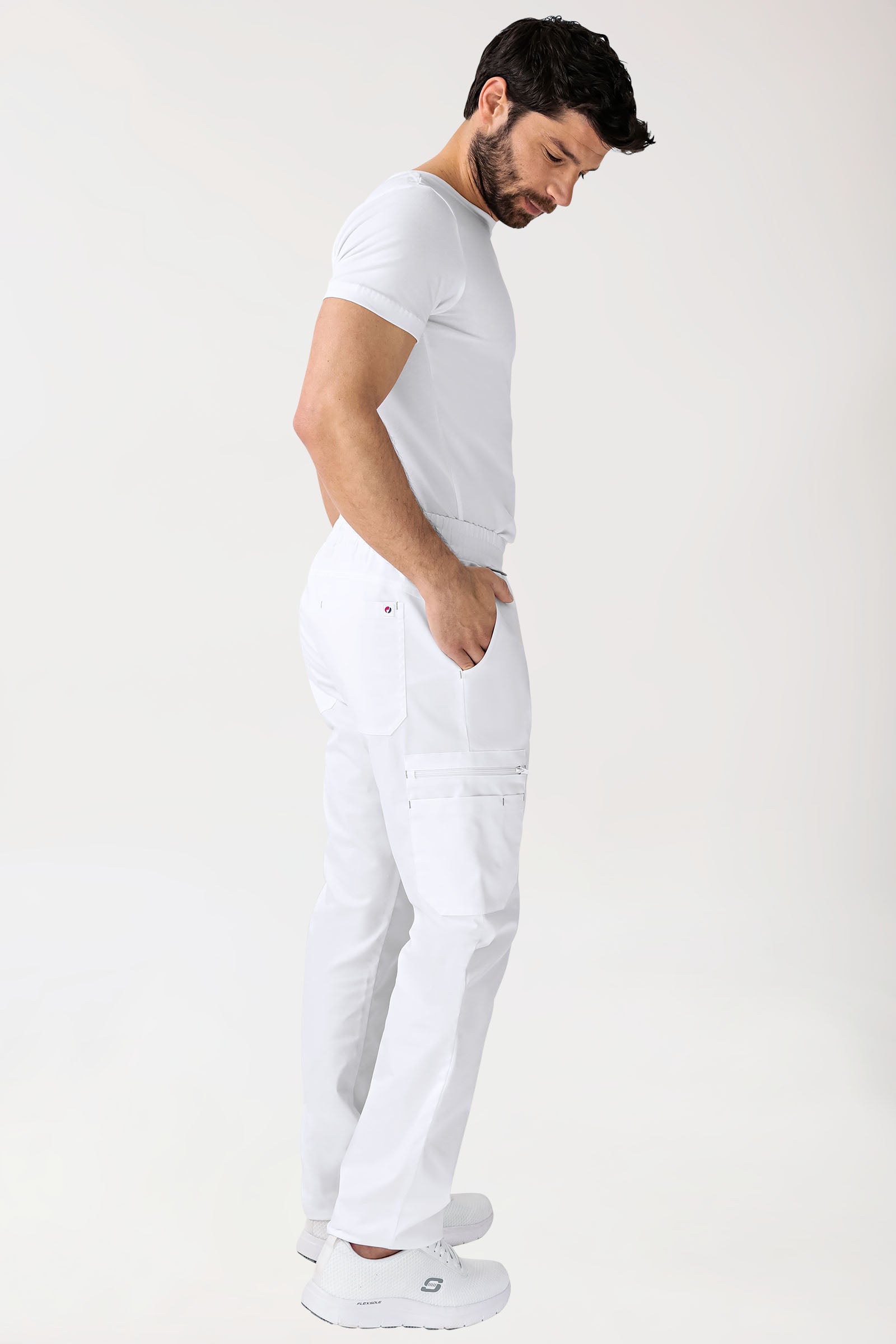 CLINIC STRETCH Hose Herren - gerader Saum Kurzgr. weiss/grau