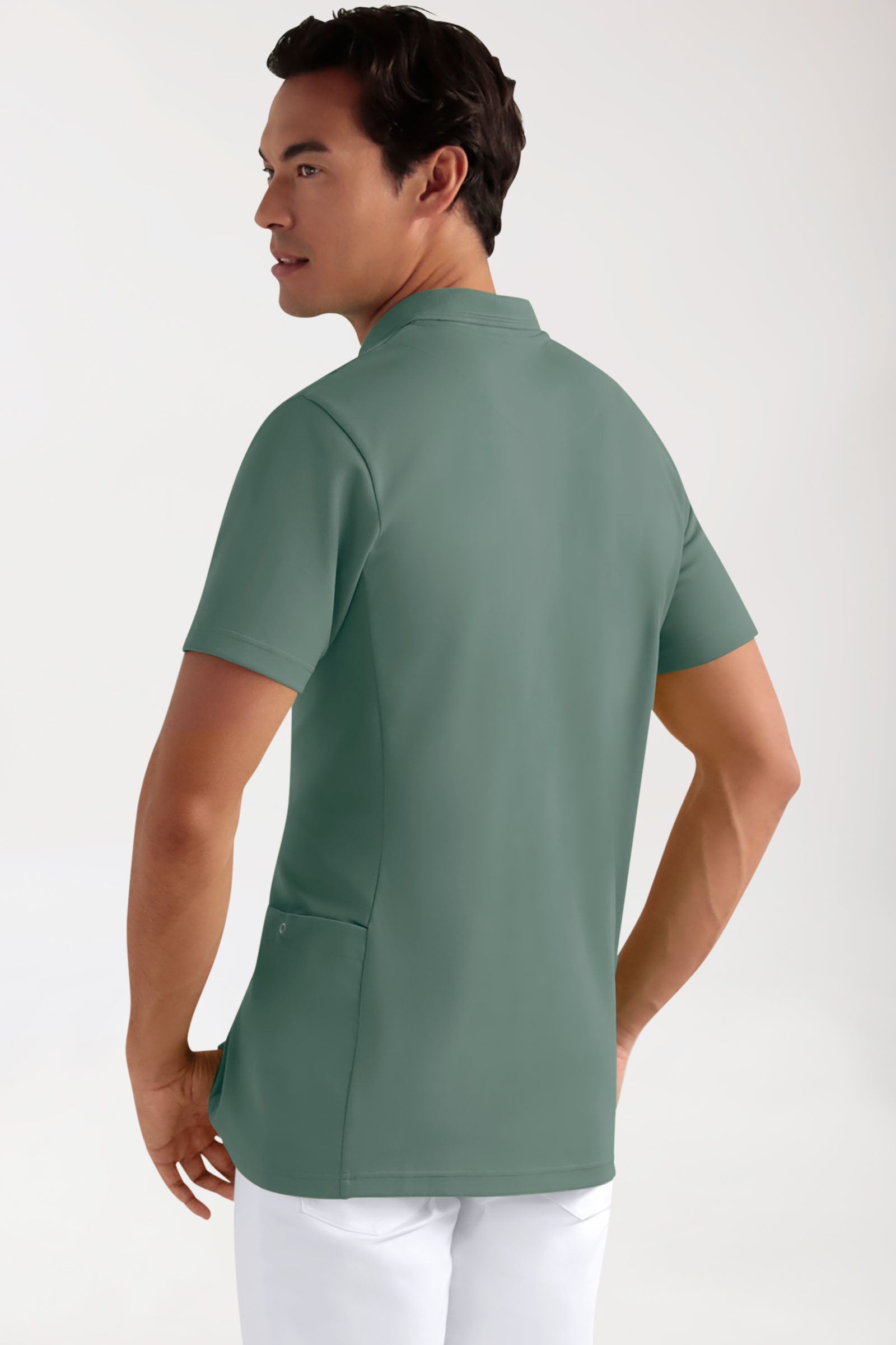 COMFY FLEX Stretch Schlupfkasack Herren - Polokragen dunkelgrün, Rückansicht 