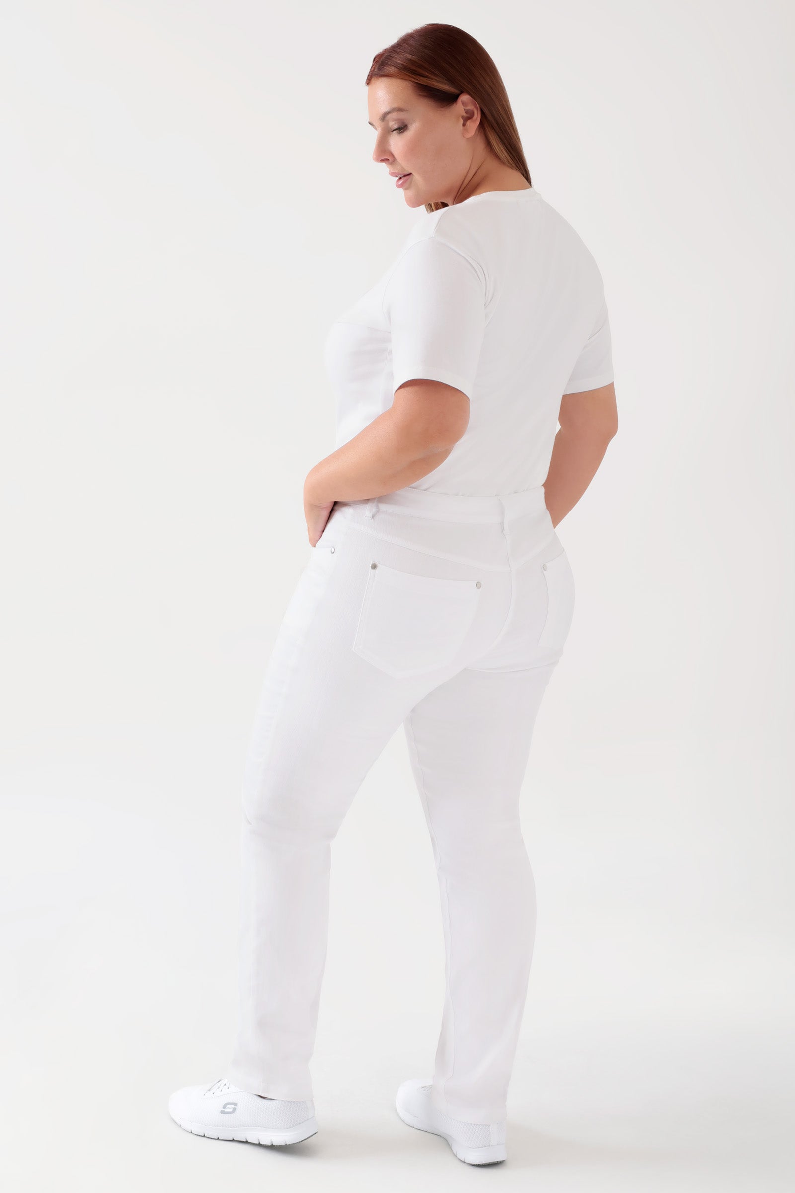 5-Pocket Hose Damen - Jeanslook weiss, Vue de dos 