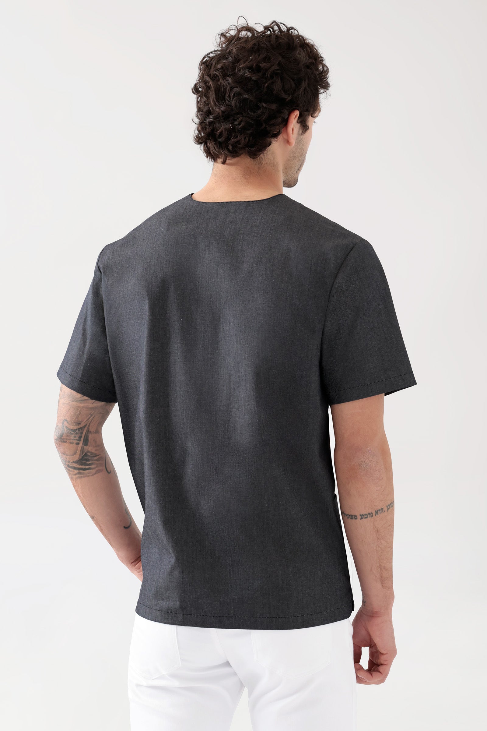 Stretch Schlupfkasack Unisex - V-Ausschnitt jeansschwarz