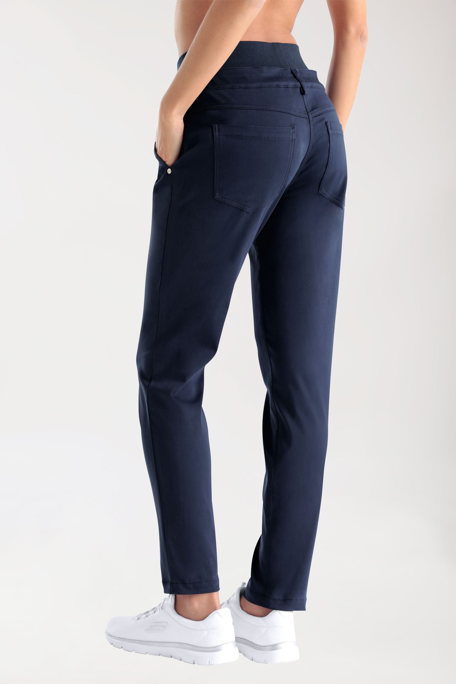 Comfort Stretch Hose Damen - elastischer Strickbund navy, Vue de dos 