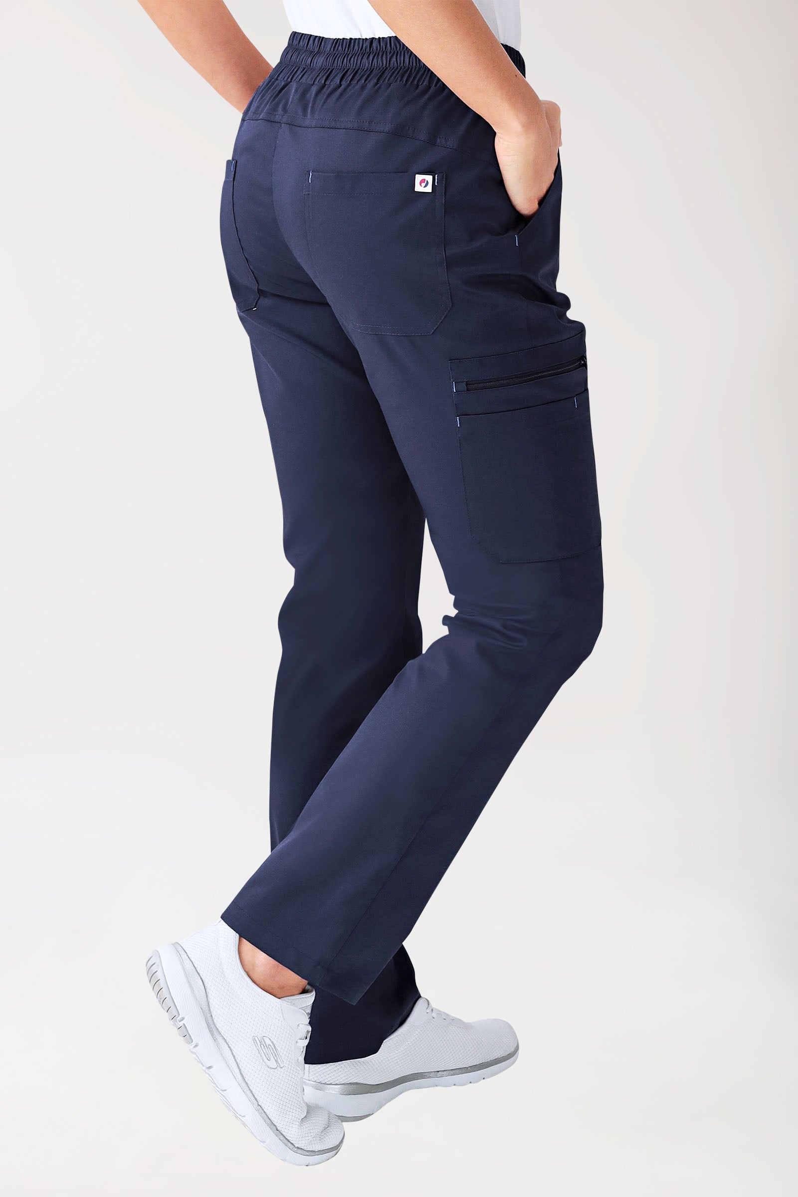 CLINIC STRETCH Hose Damen - gerader Saum navy/himmelblau, Rückansicht 