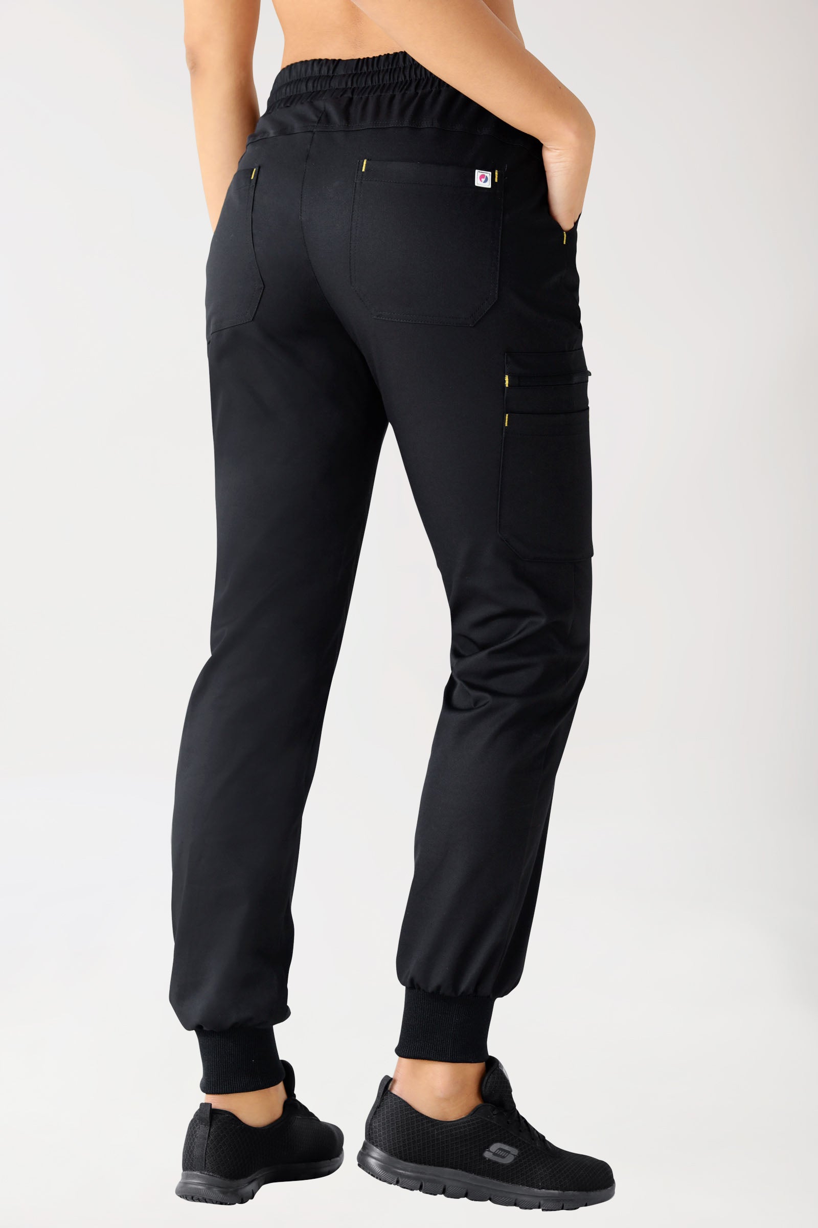 CLINIC STRETCH Hose Damen - Strickbund schwarz/gelb, Vue de dos 