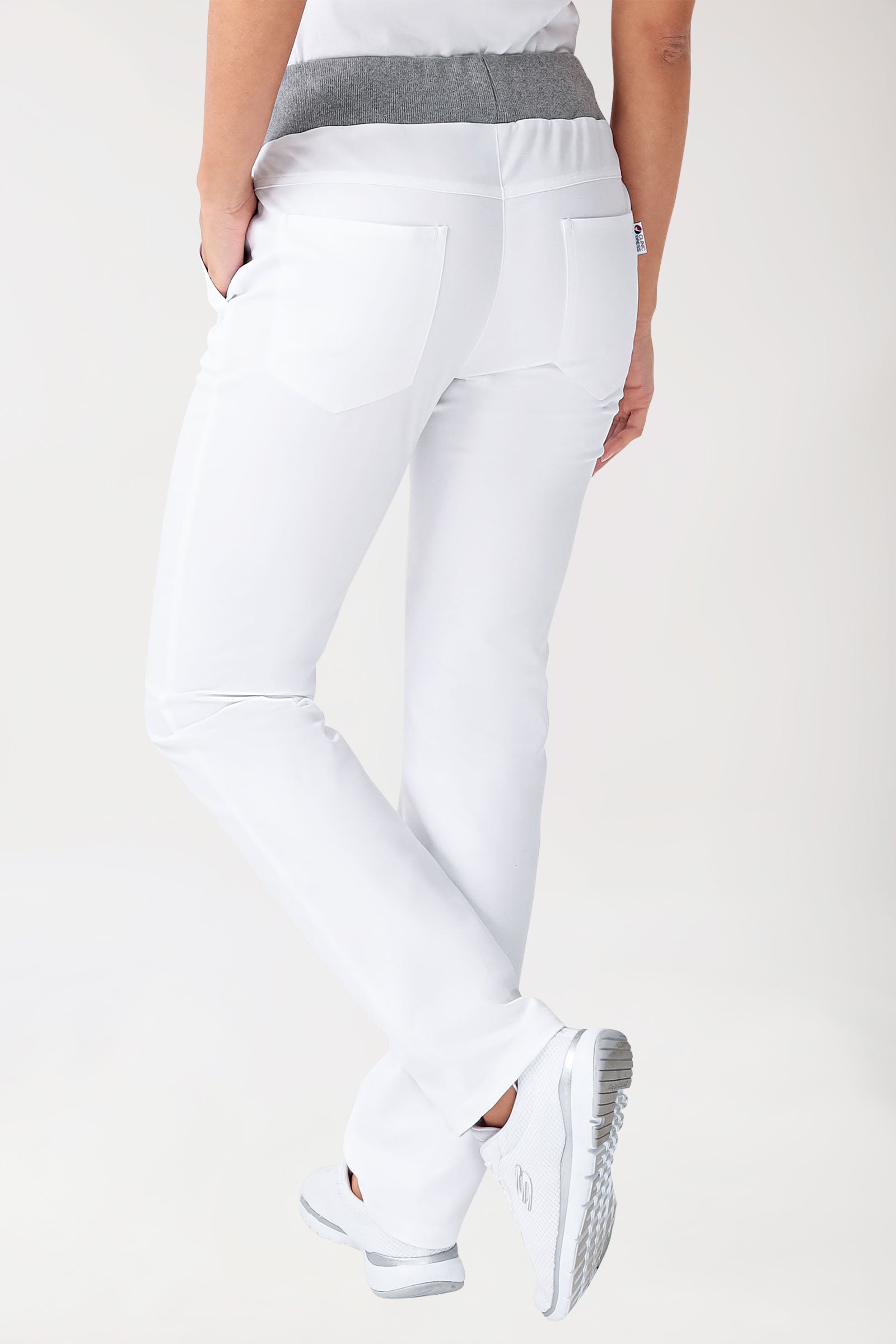 Stretch Hose Damen - Strickbund weiss/grau melange, Rückansicht 