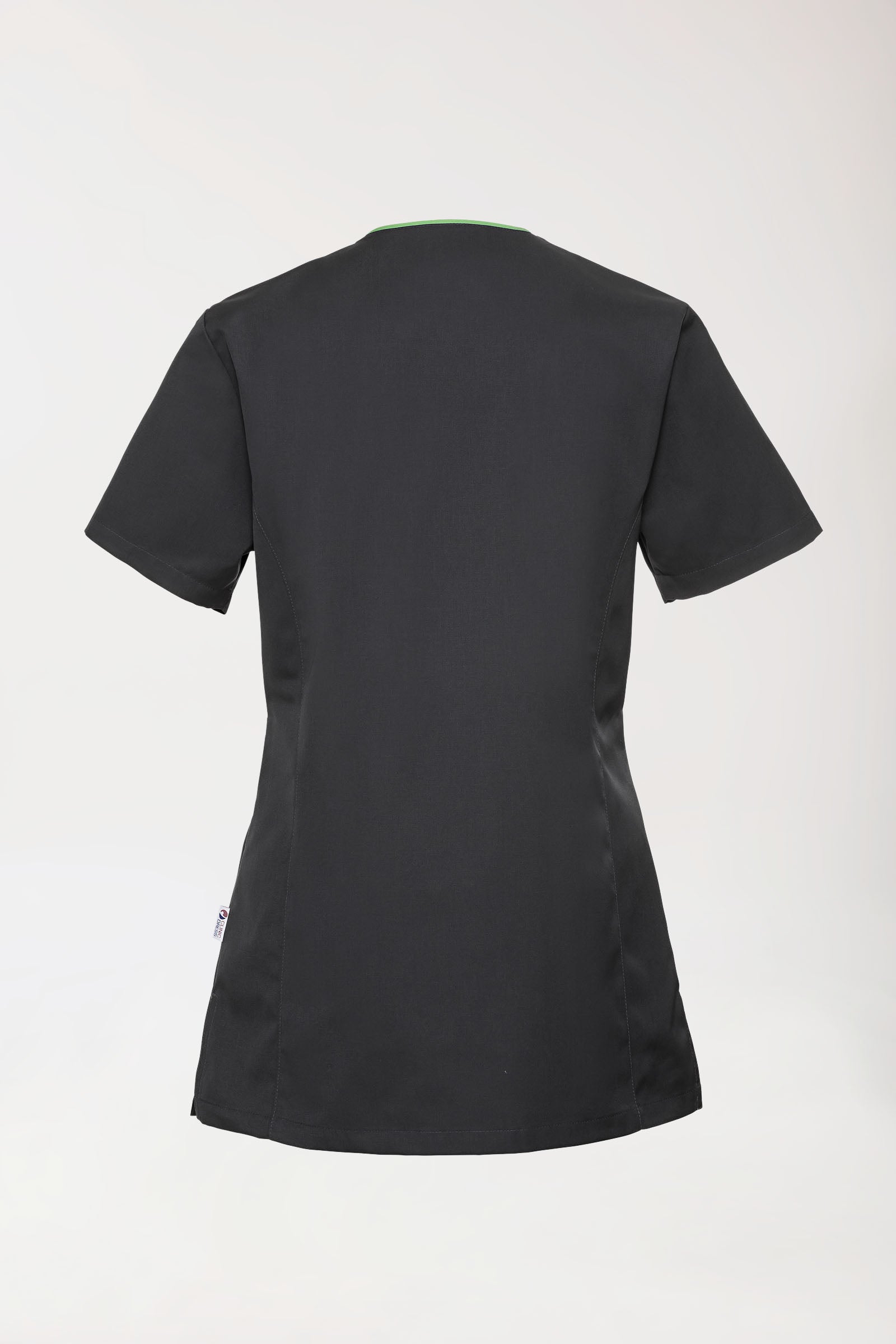 Beauty Kasack Damen - durchgeknöpft anthrazit/apfelgrün, Rückansicht 