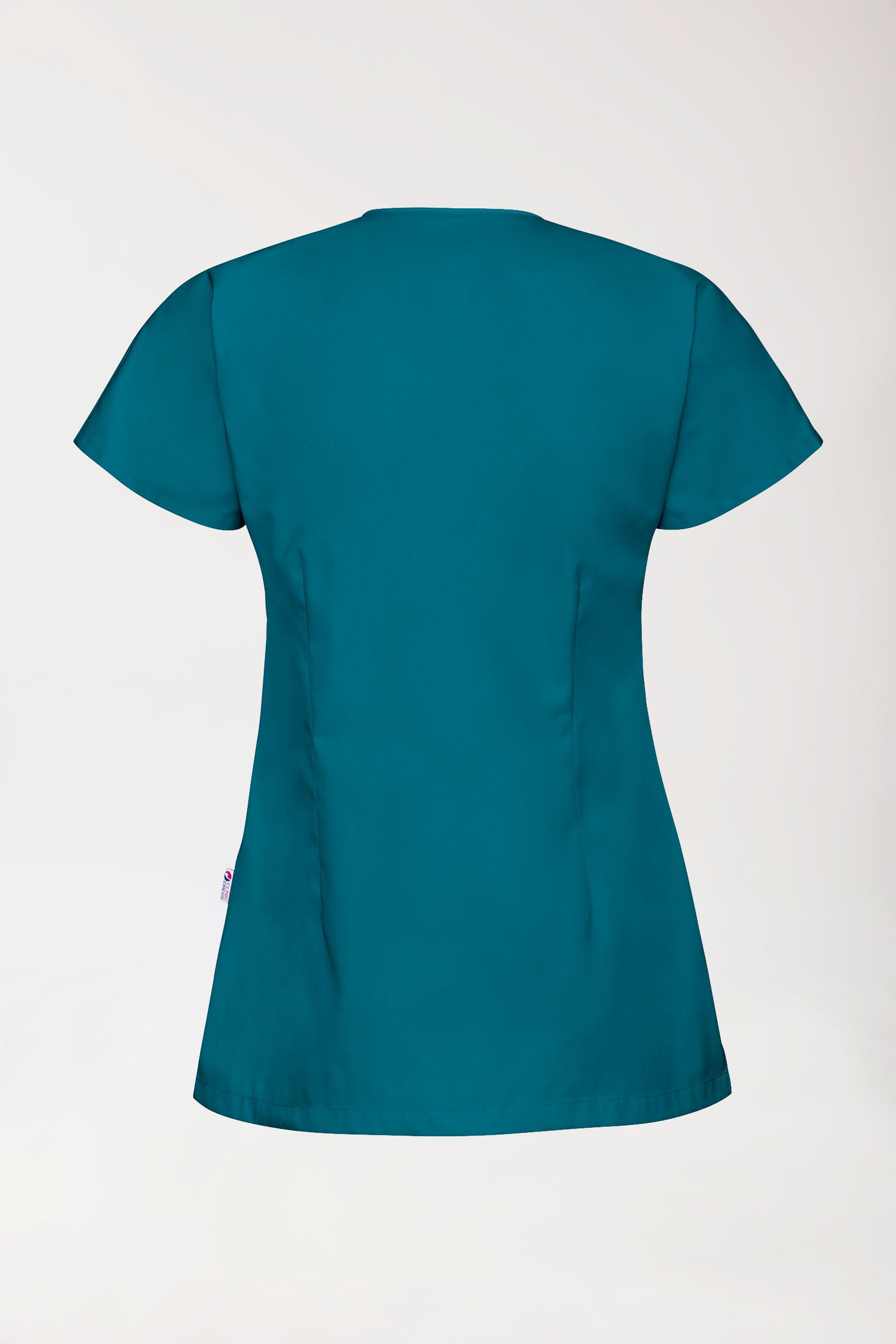 Beauty Kasack Damen - asymmetrische Druckknopfleiste petrol/grau, Vue de dos 