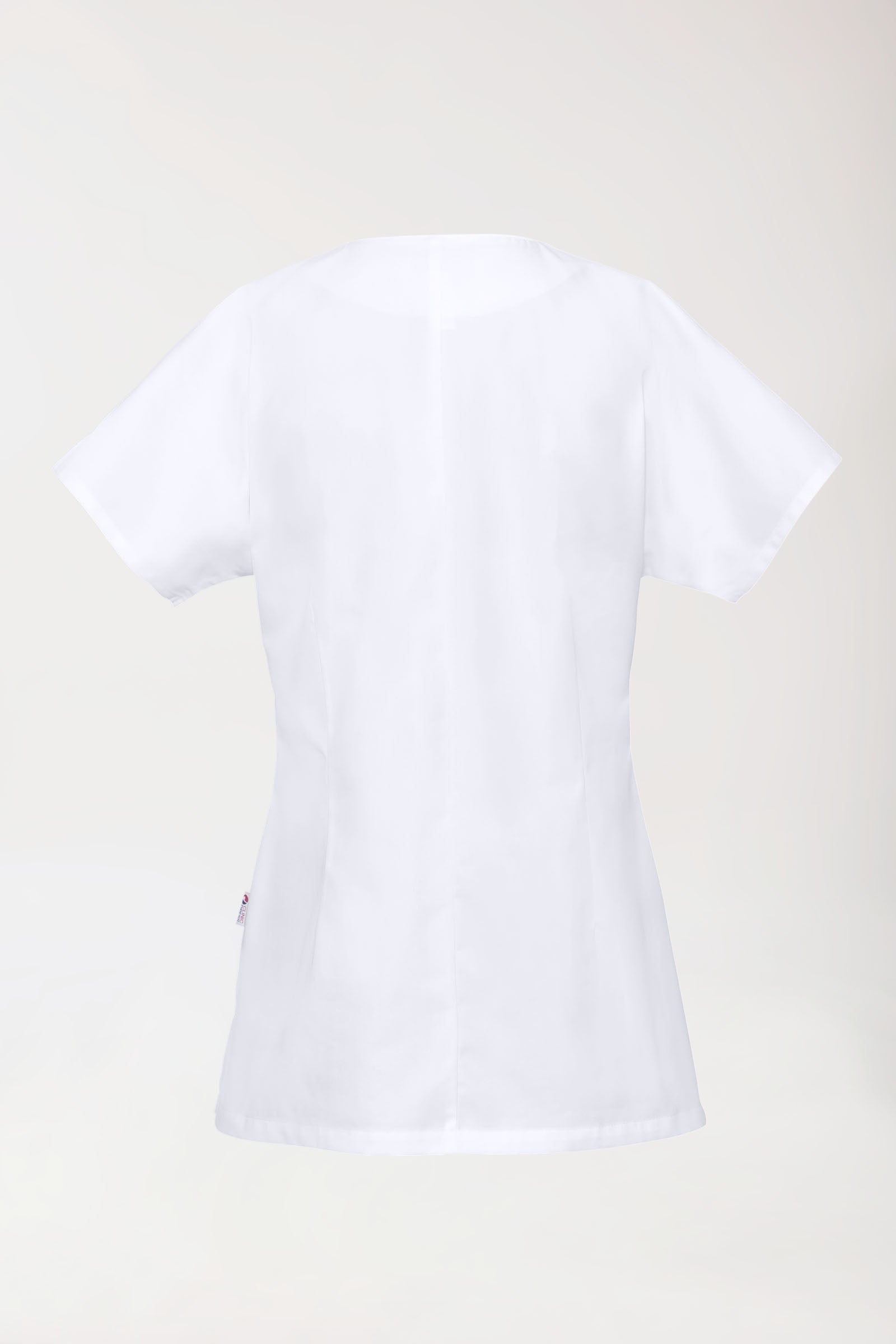 Beauty Kasack Damen - asymmetrische Druckknopfleiste weiss, Rückansicht 